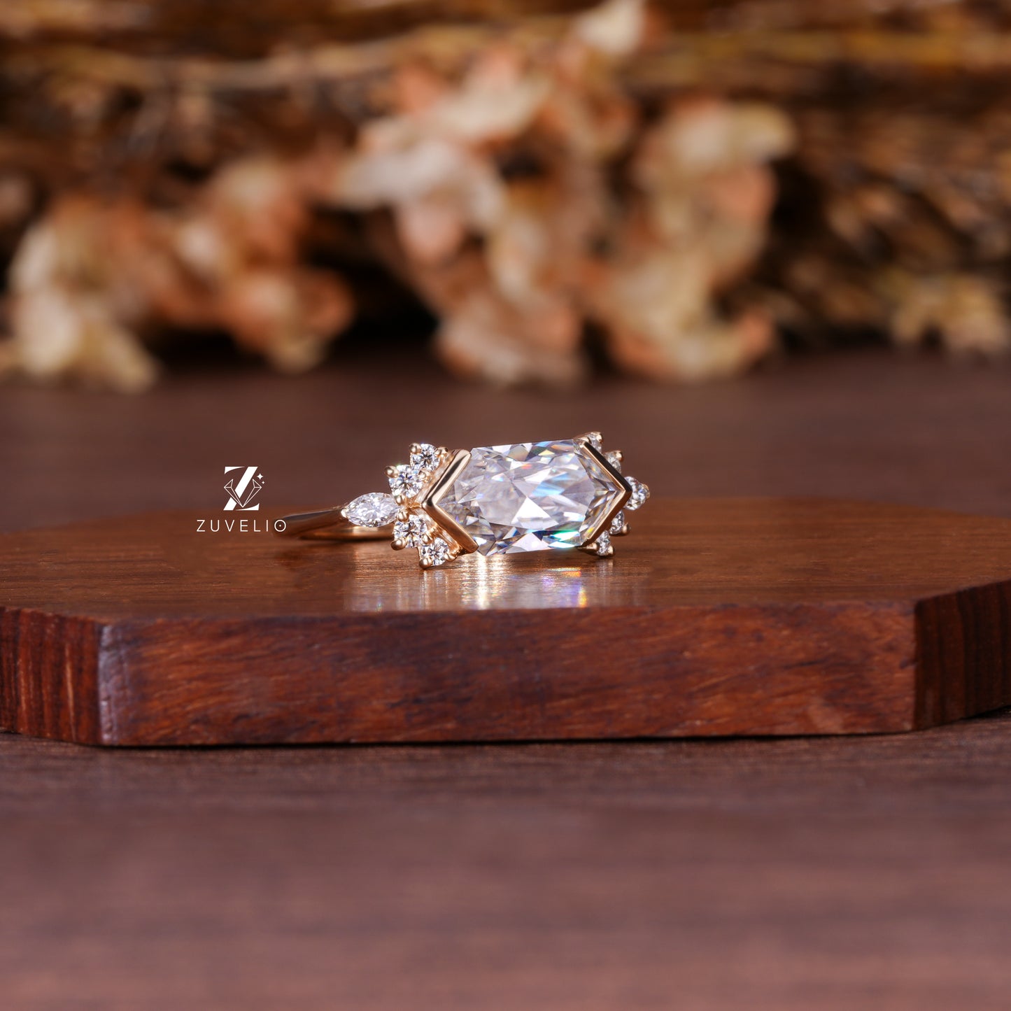 Hexagon Moissanite Bezel Ring