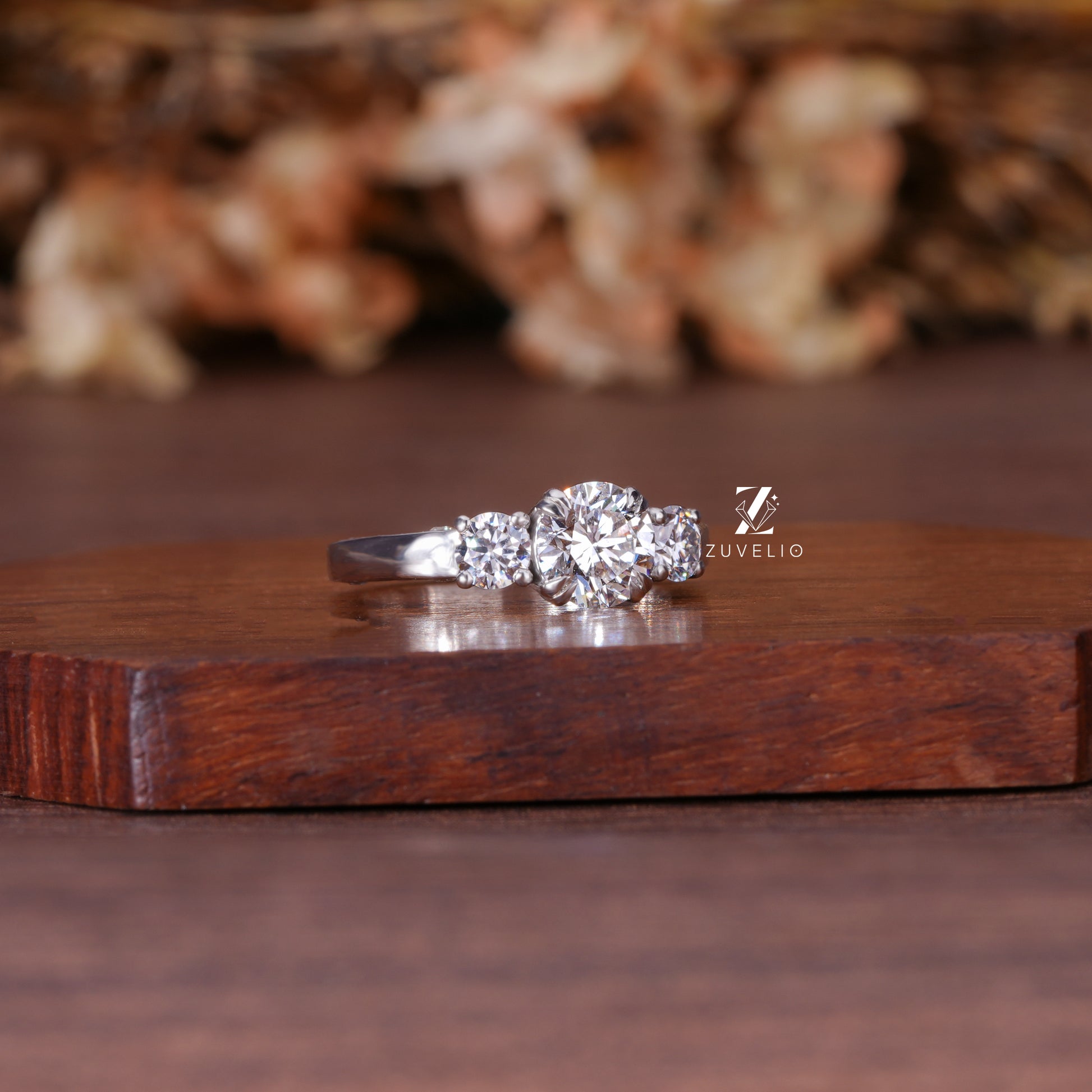 White Gold Three Stone Lab Diamond Ring