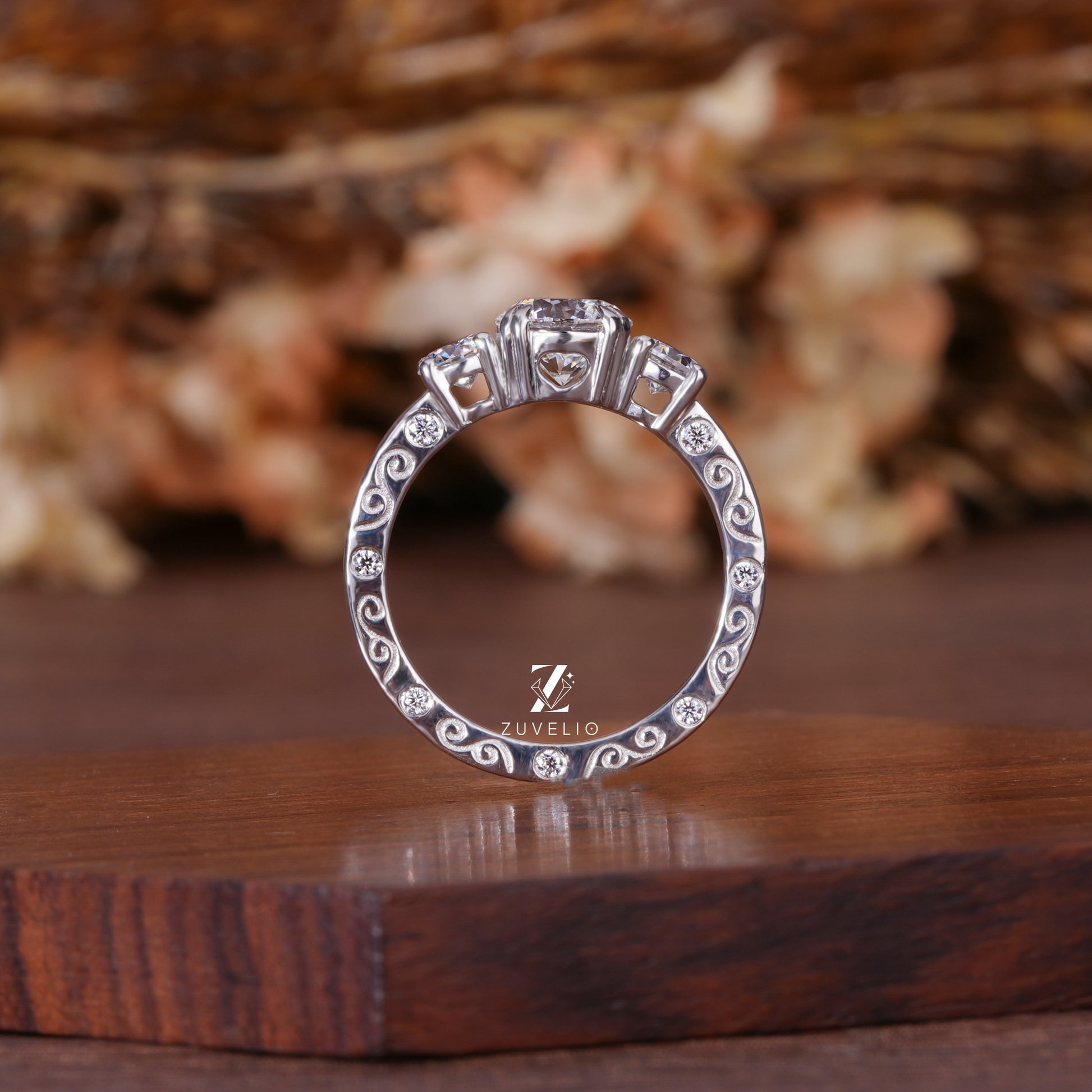 Round Diamond Three Stone Engagement Ring