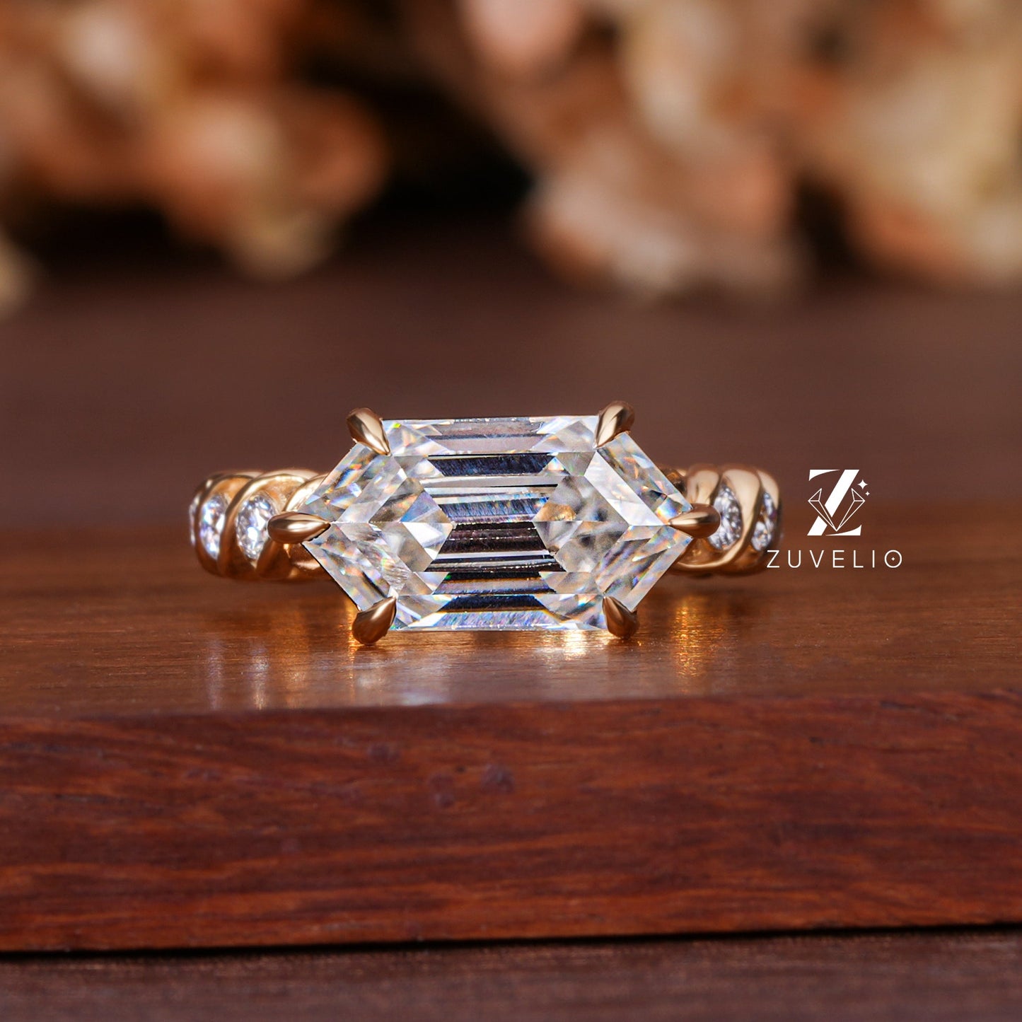 Hexagon Moissanite Designer Ring