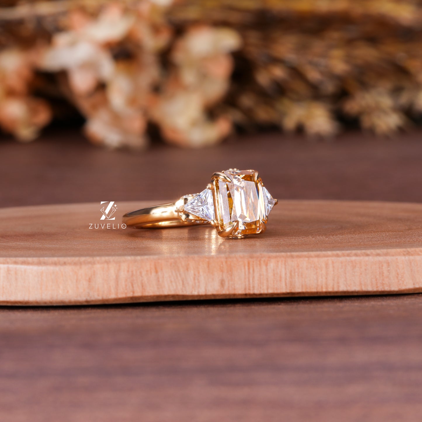 Emerald Champagne Trilogy Ring