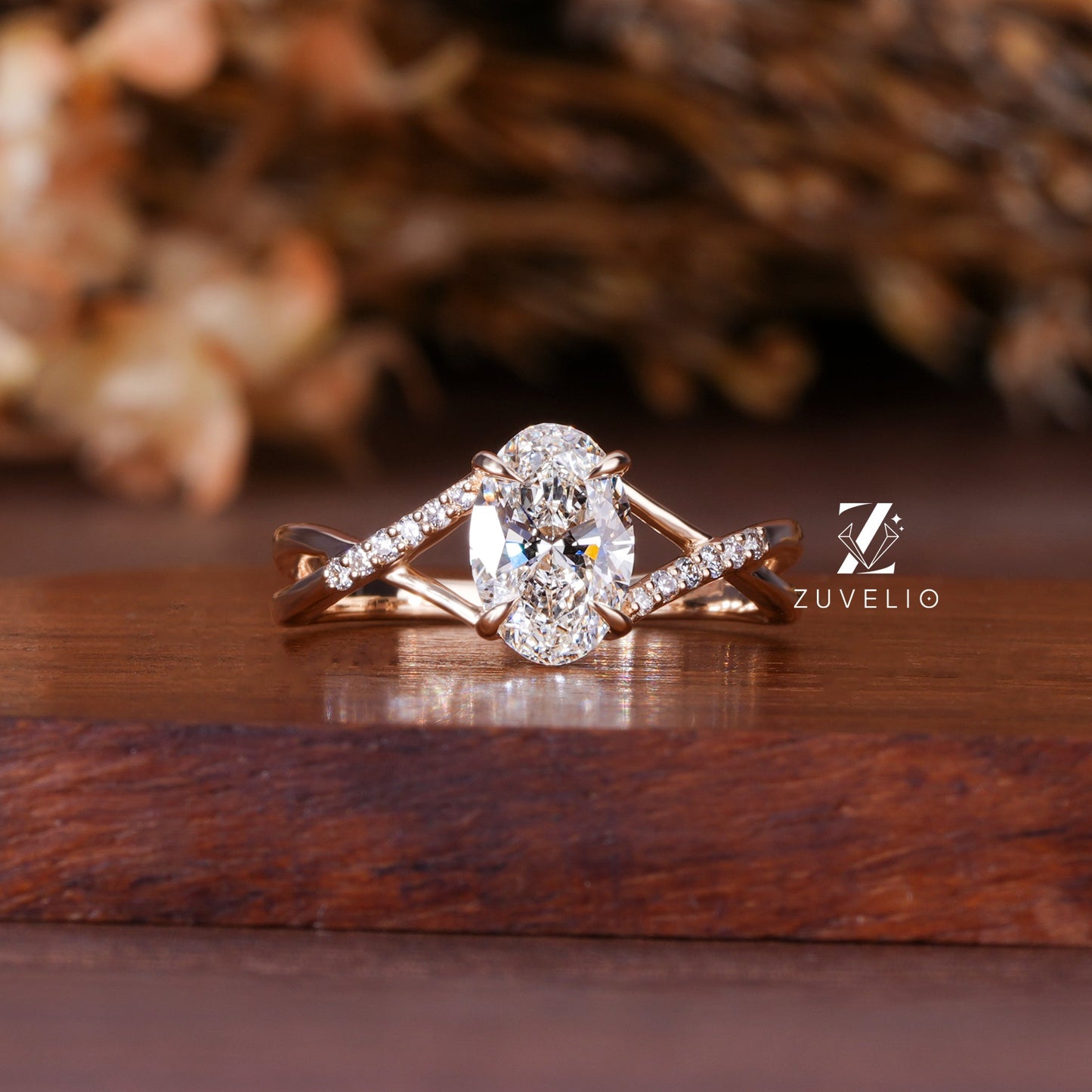 Oval Crisscross  Diamond Ring