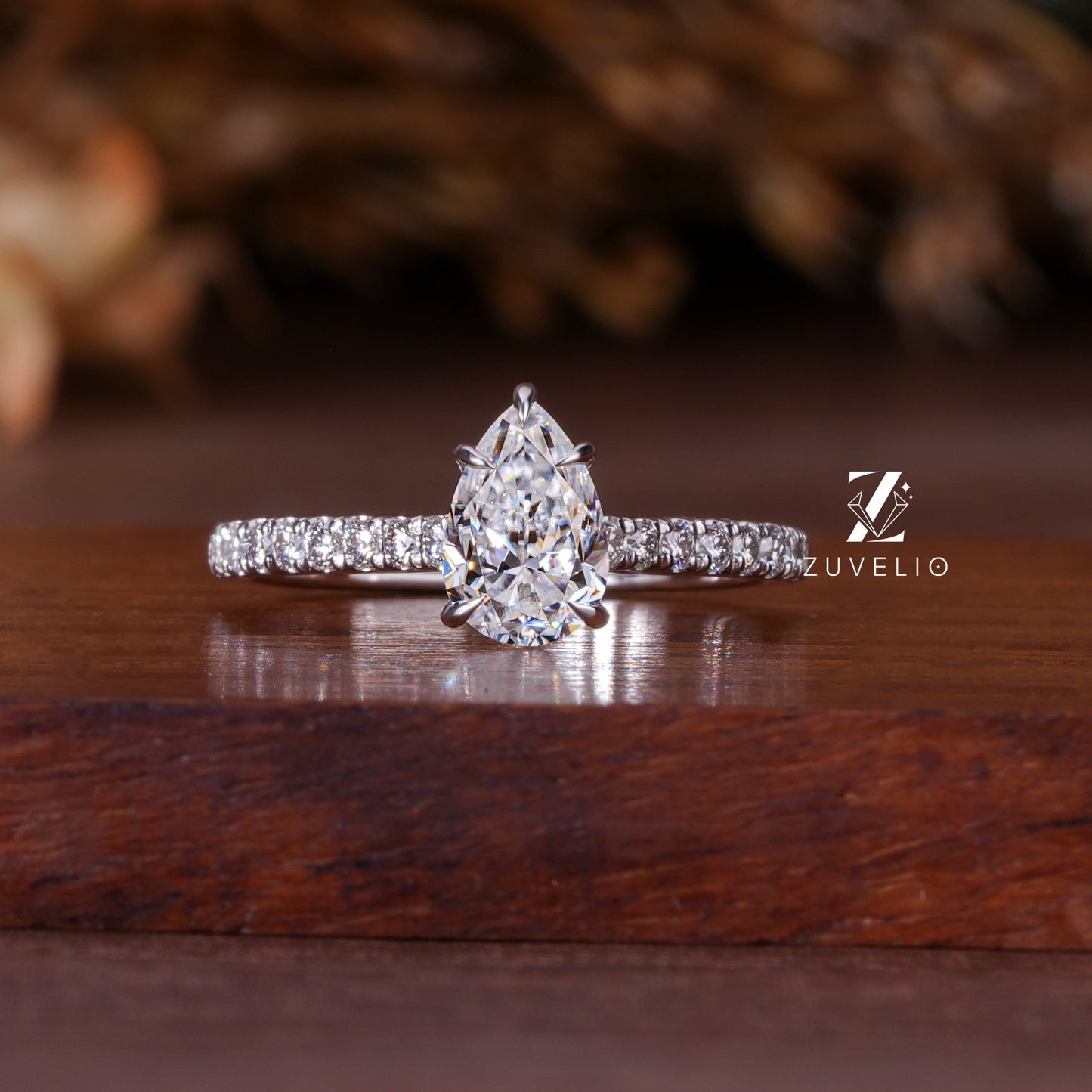 Pear Moissanite Cathedral Ring