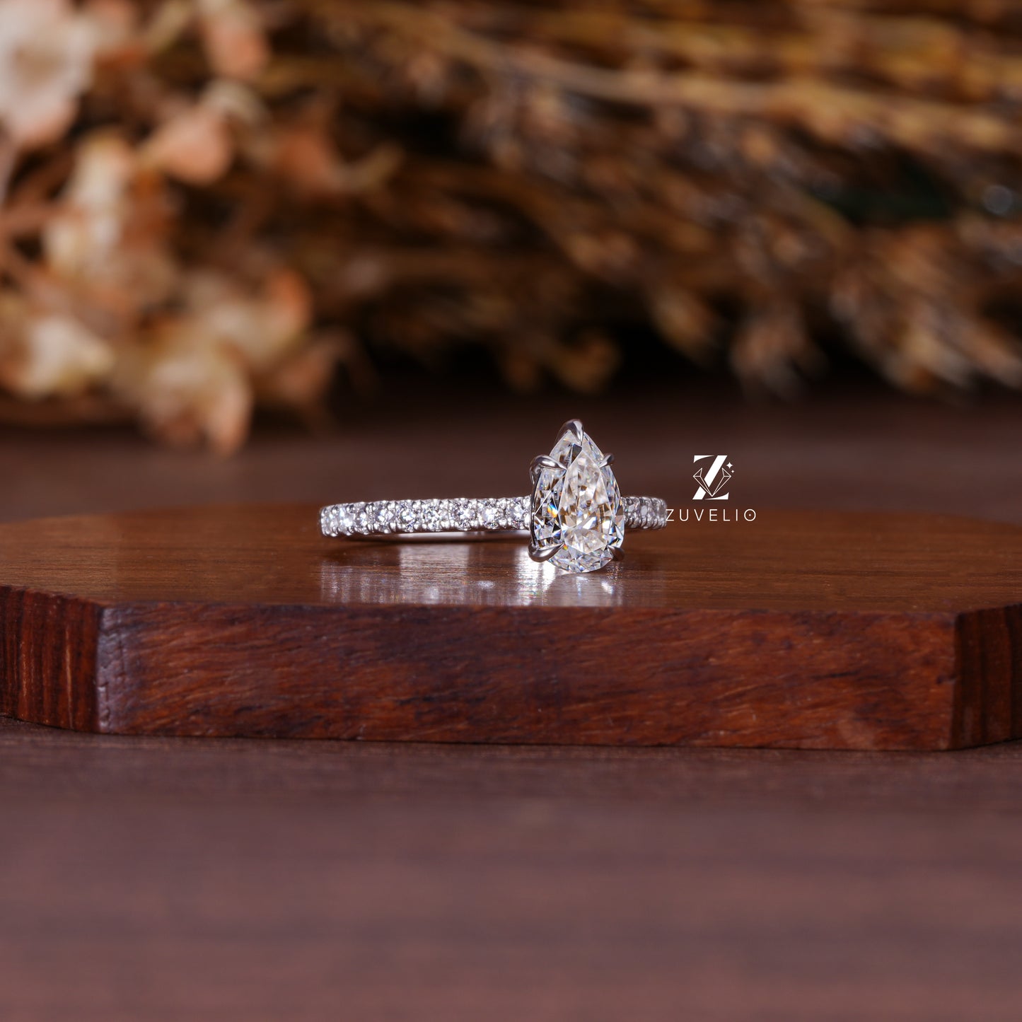 Pear Moissanite Cathedral Ring