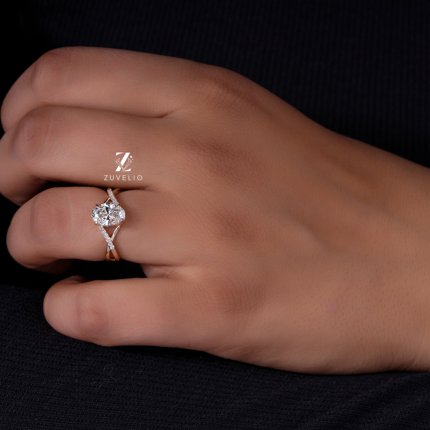 Oval Crisscross  Diamond Ring