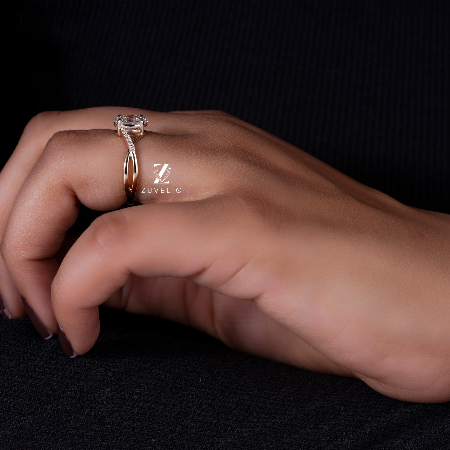 Oval Crisscross  Diamond Ring