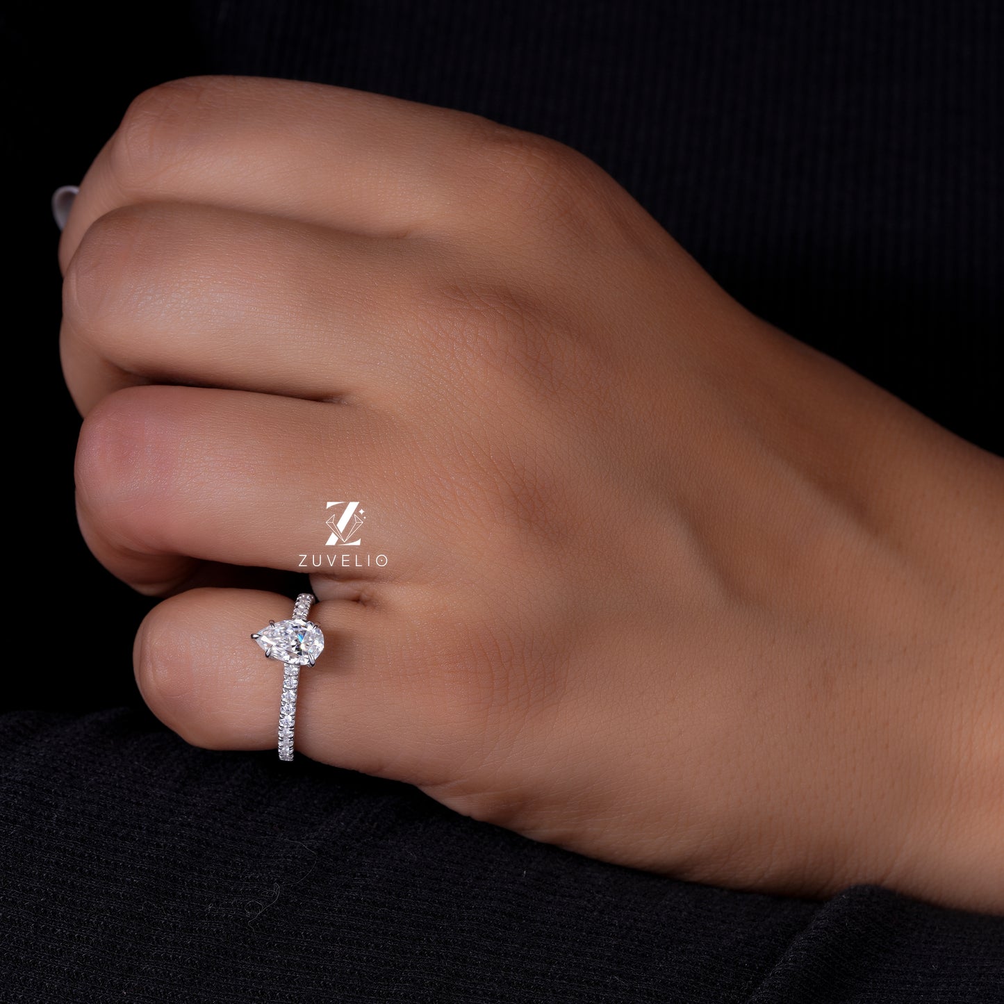 Pear Moissanite Cathedral Ring