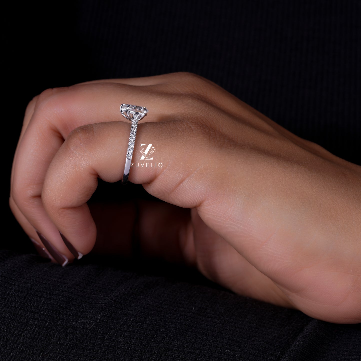 Pear Moissanite Cathedral Ring