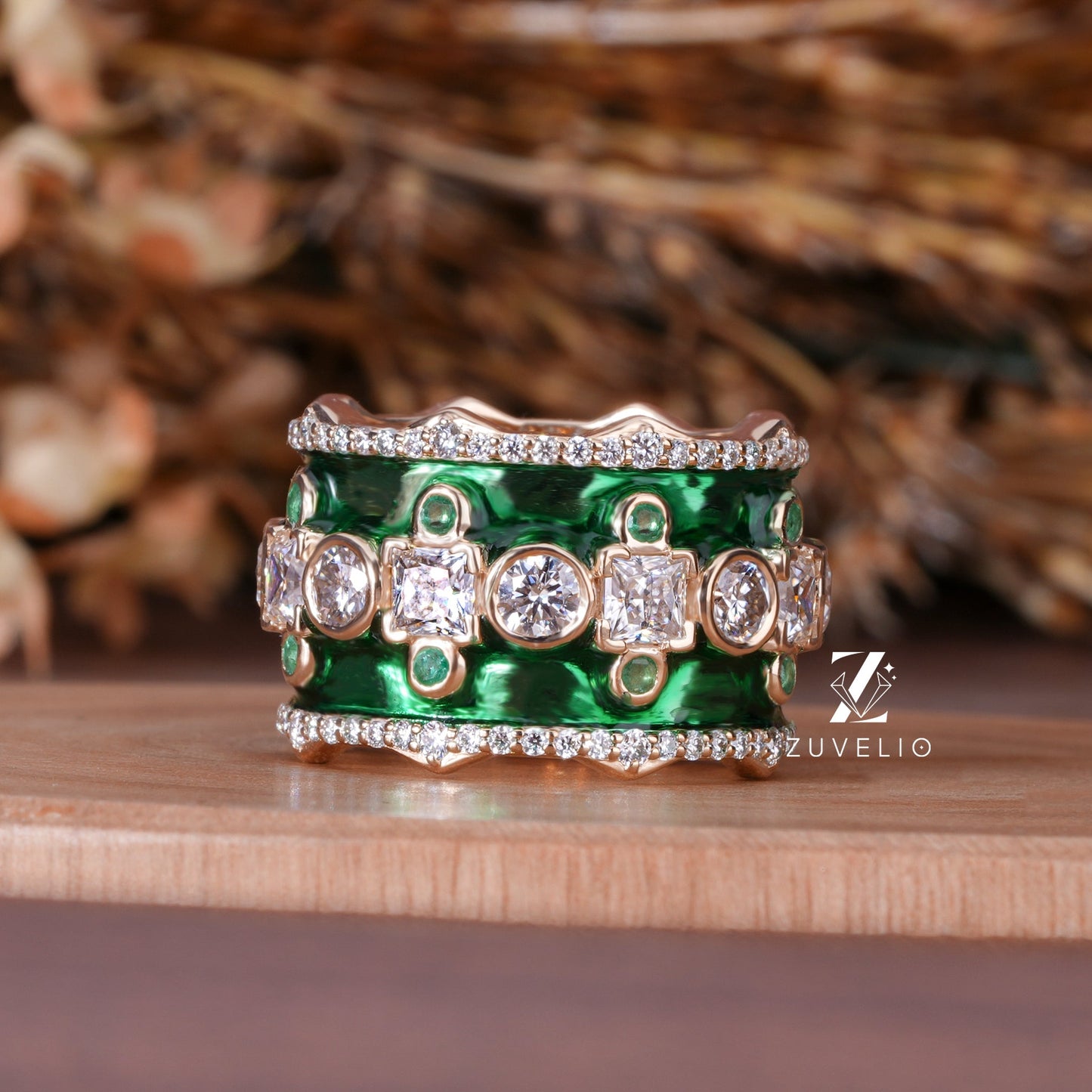 Vintage Enamel Moissanite Band