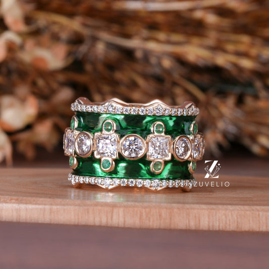 Vintage Enamel Moissanite Band