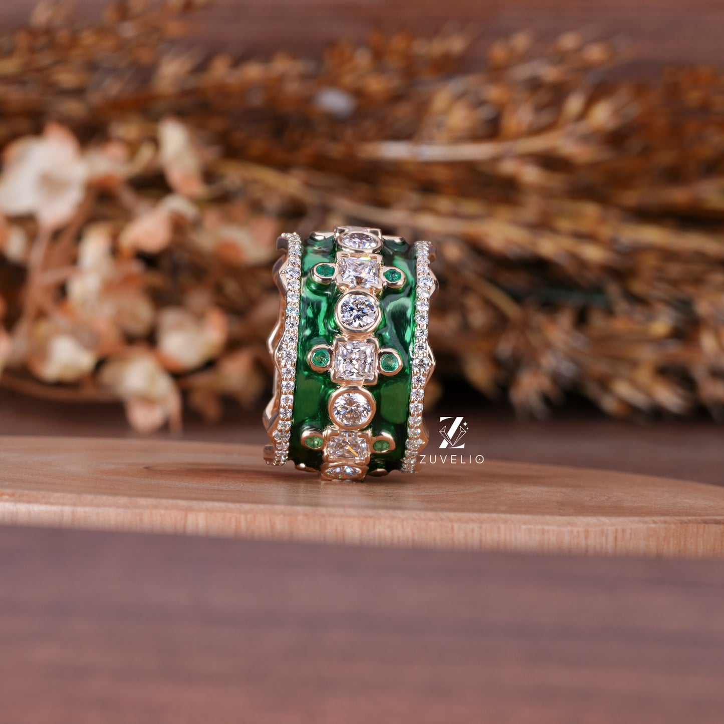 Vintage Enamel Moissanite Band