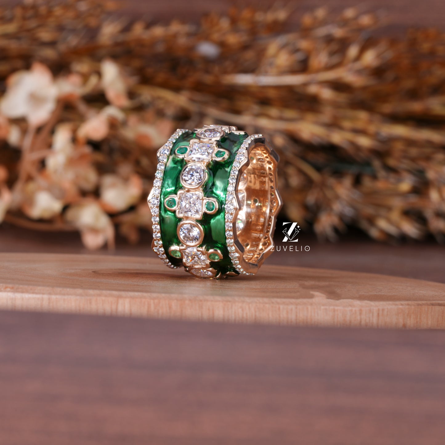 Vintage Enamel Moissanite Band