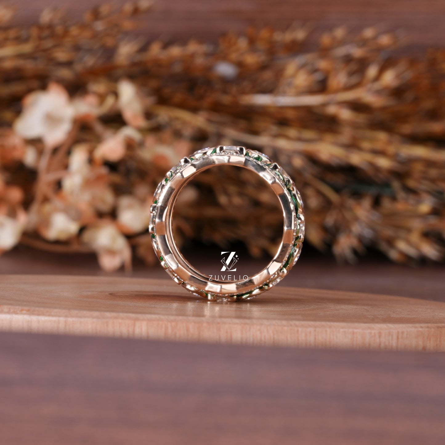Vintage Enamel Moissanite Band