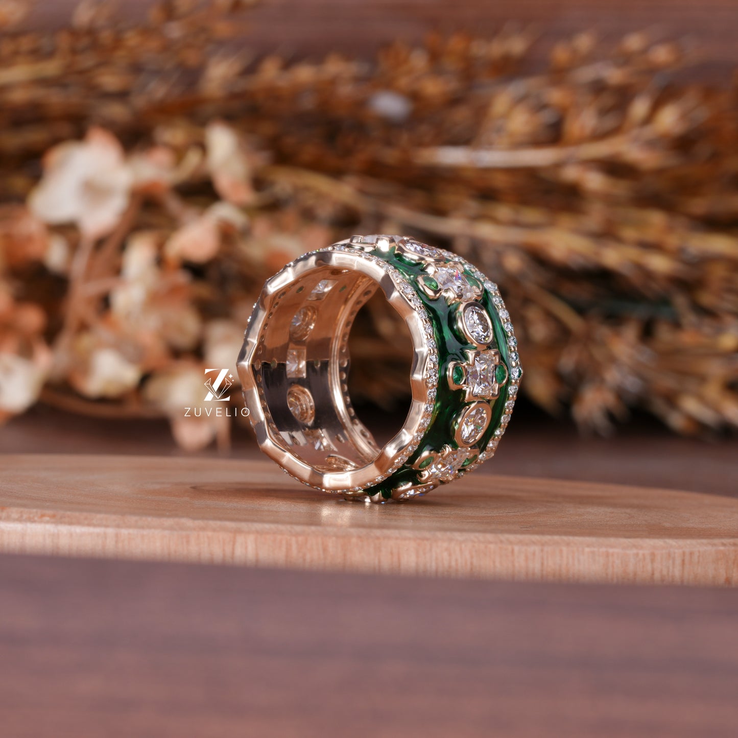 Vintage Enamel Moissanite Band