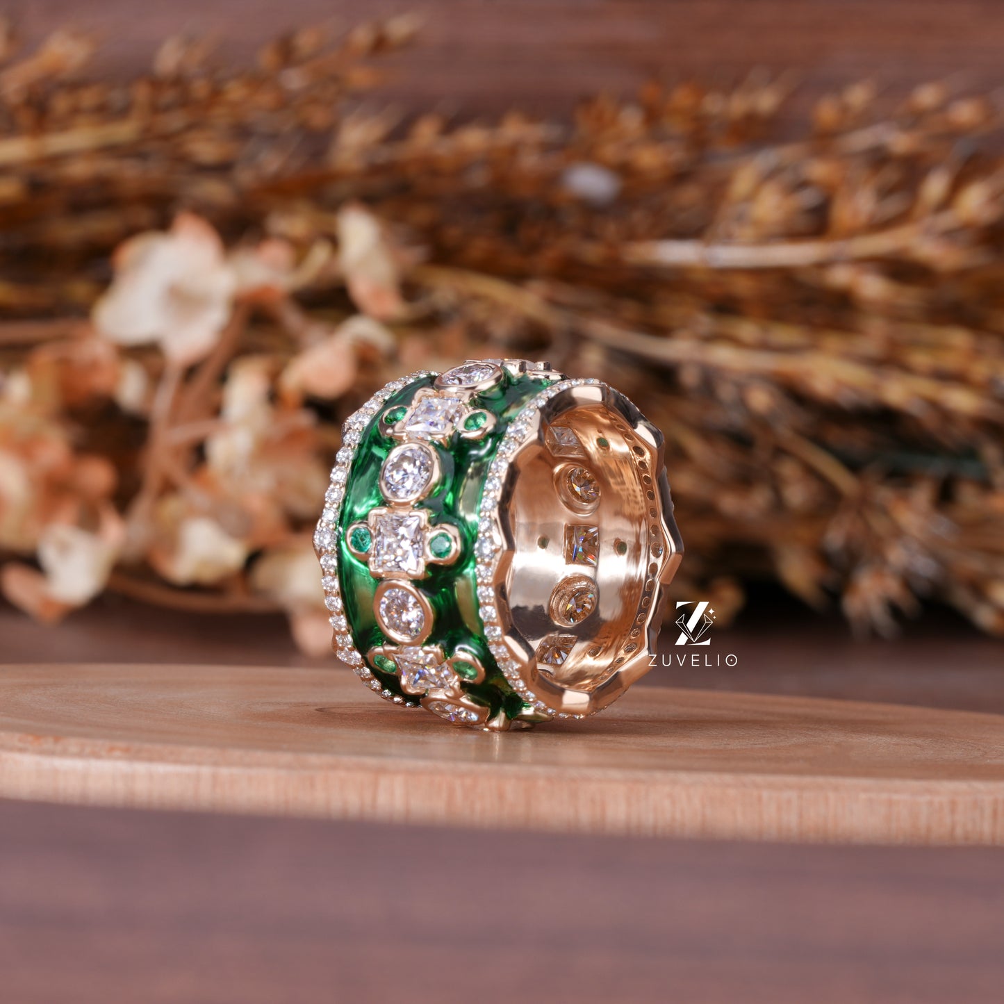 Vintage Enamel Moissanite Band