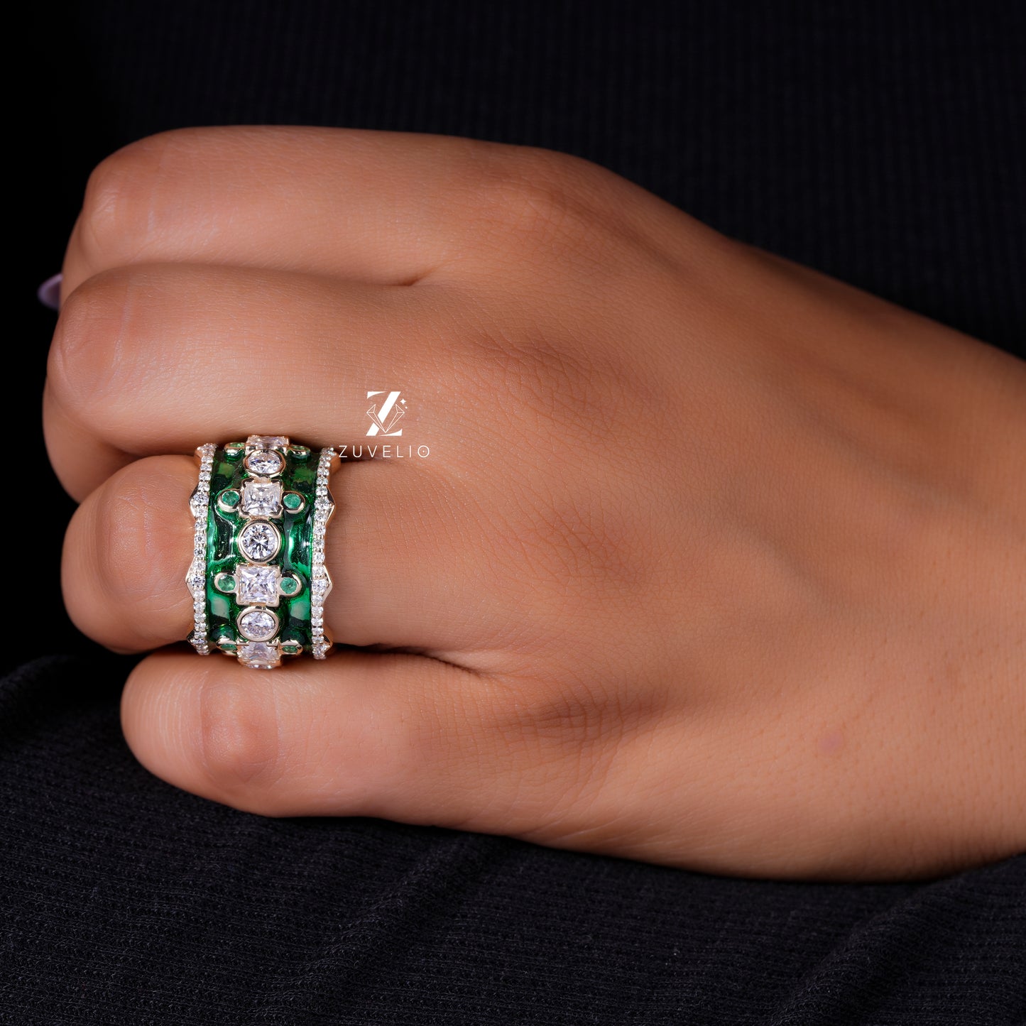 Vintage Enamel Moissanite Band