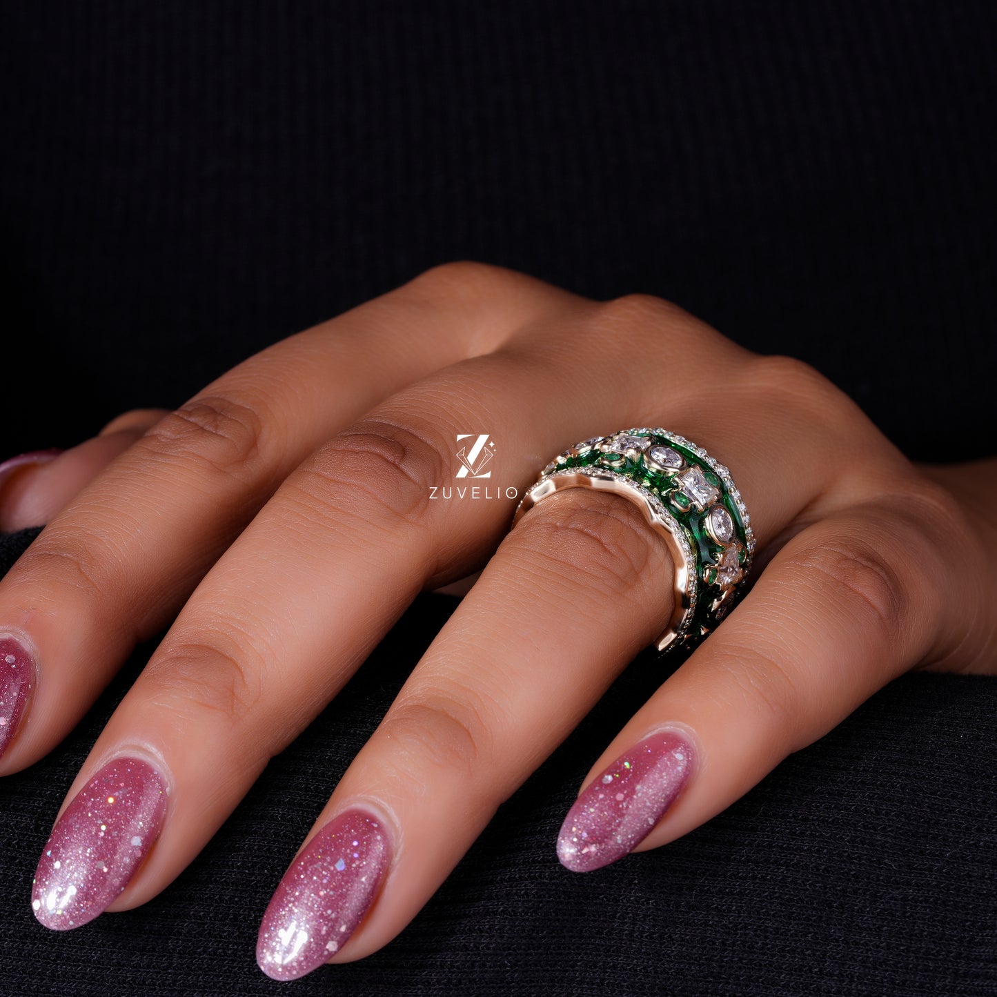 Vintage Enamel Moissanite Band