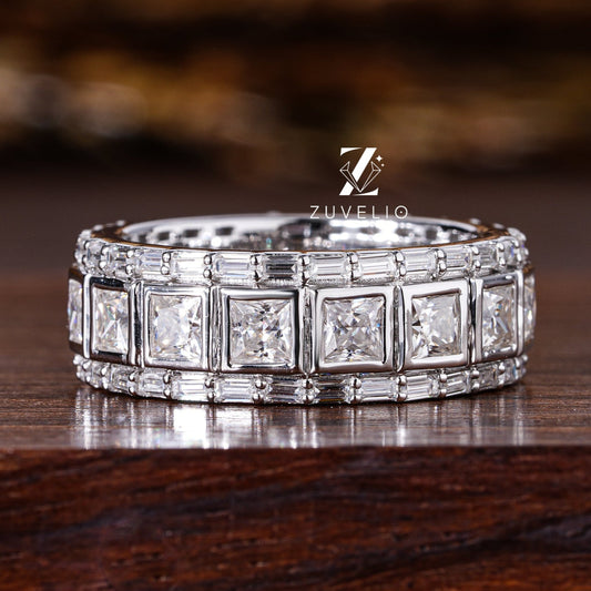 Princess Baguette Moissanite  Band - Zuvelio.com