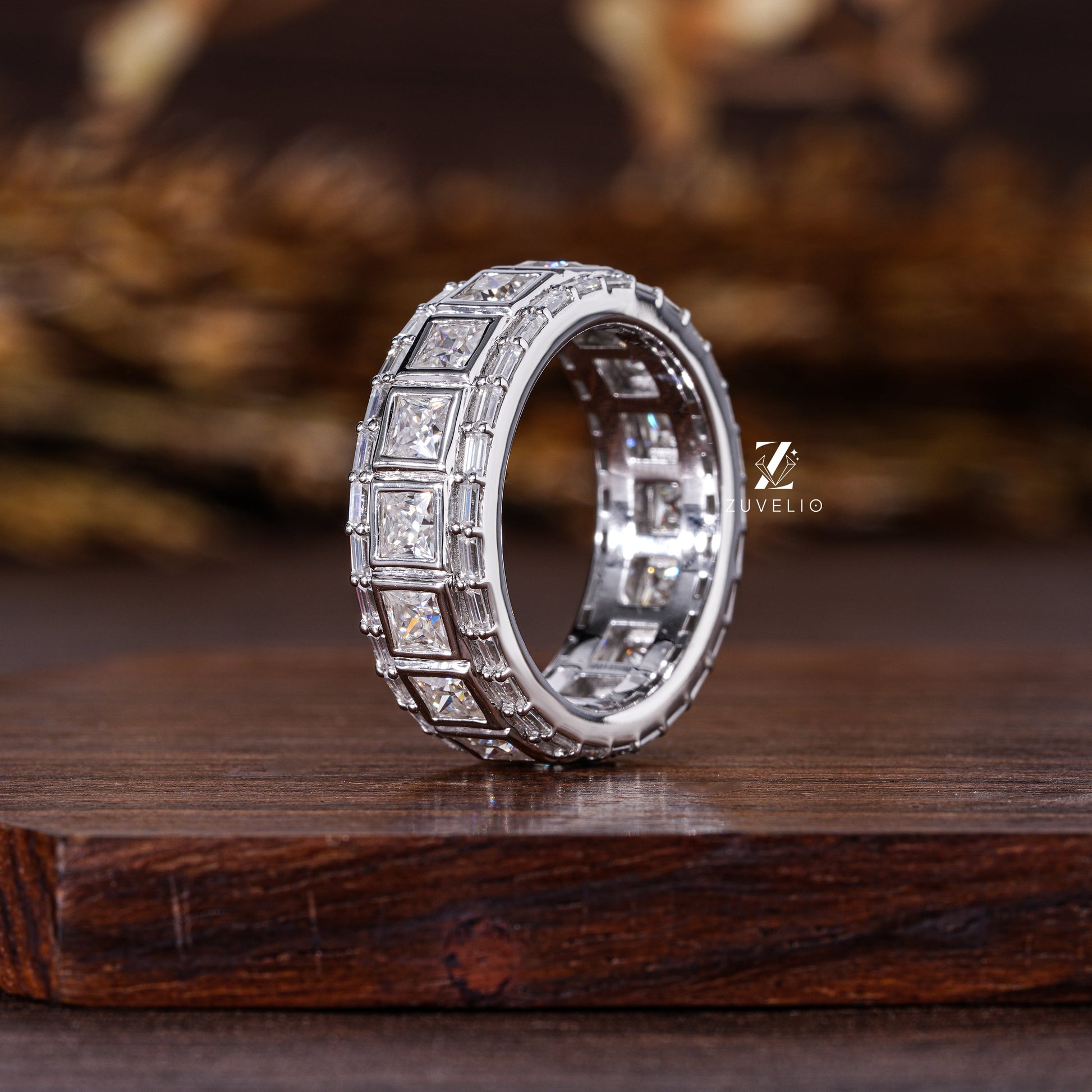 Princess Baguette Moissanite  Band - Zuvelio.com