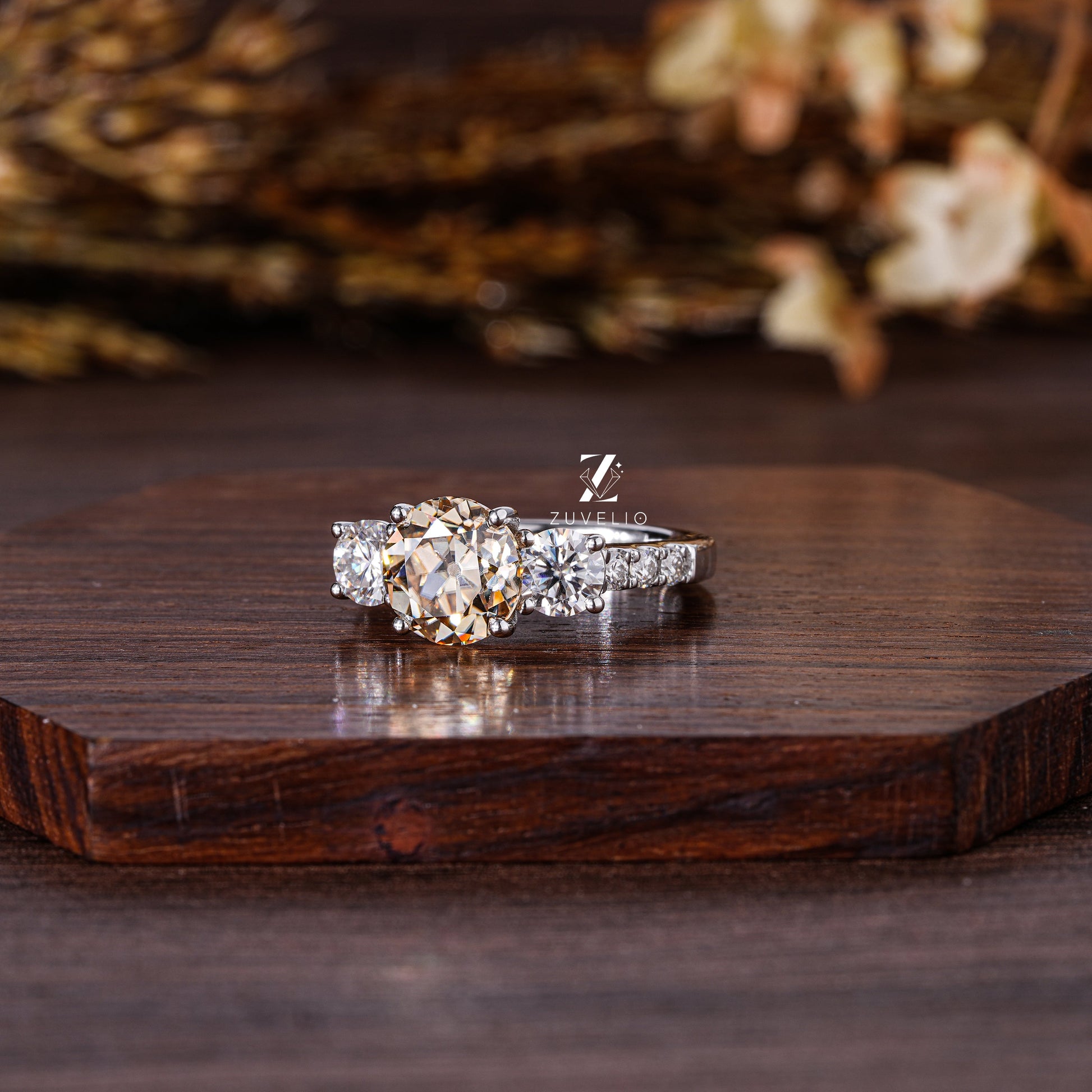 Three Stone Moissanite Ring - Zuvelio.com
