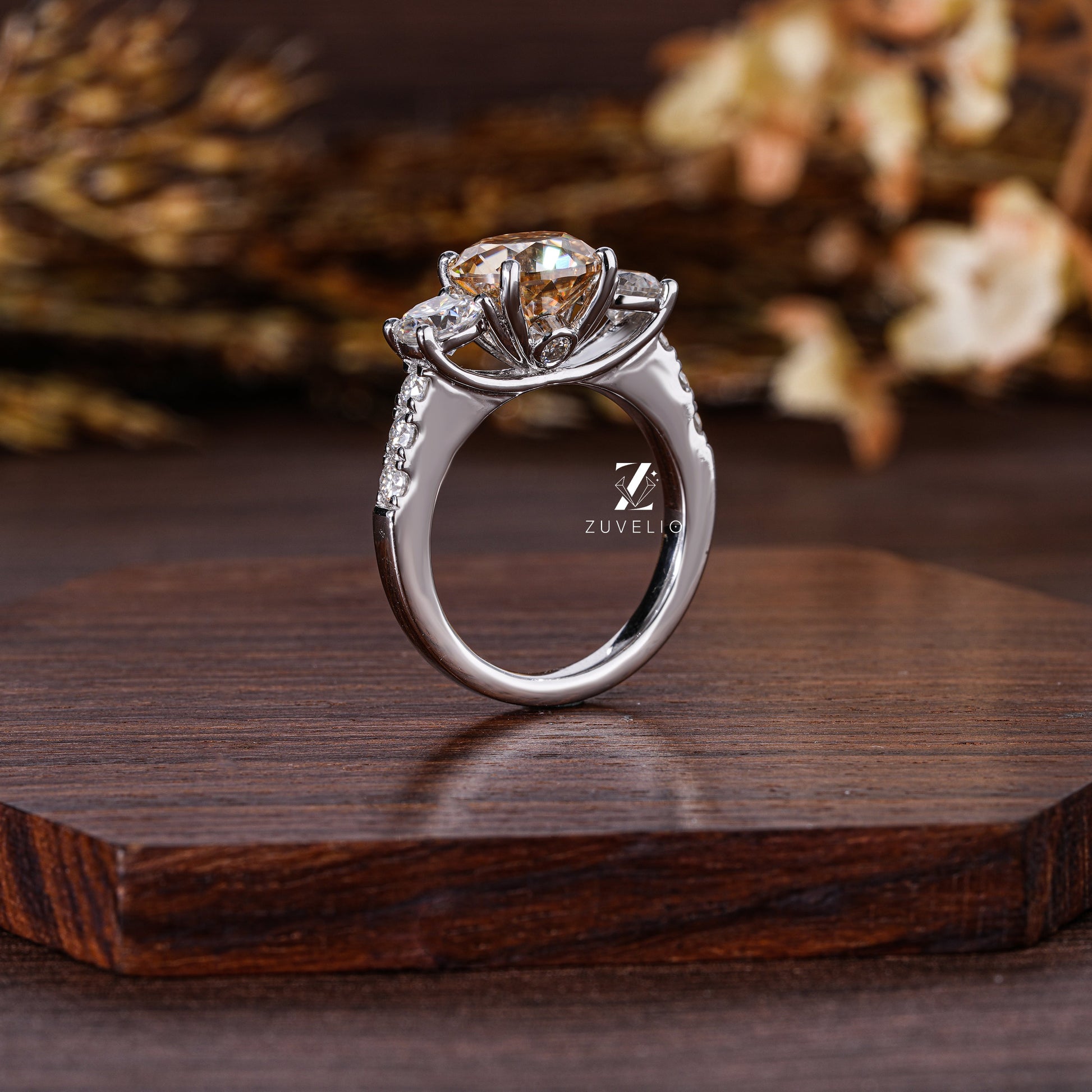 Three Stone Moissanite Ring - Zuvelio.com