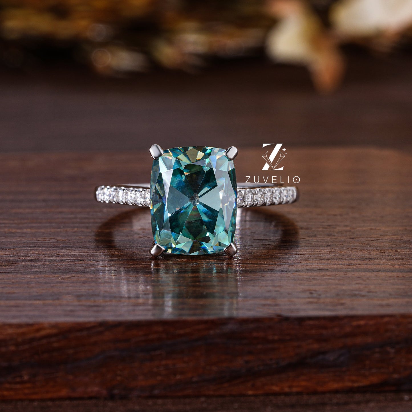 Blue Green Cushion Ring