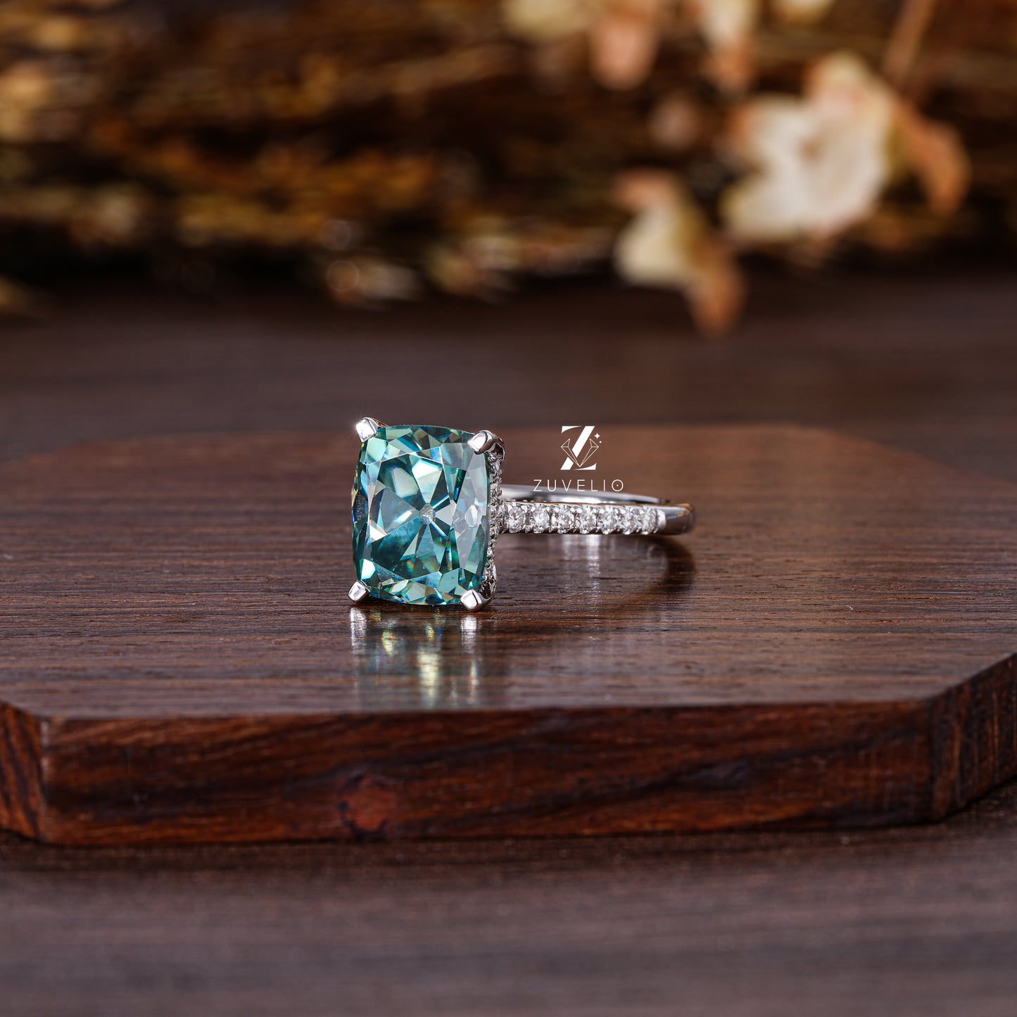 Blue Green Cushion Ring