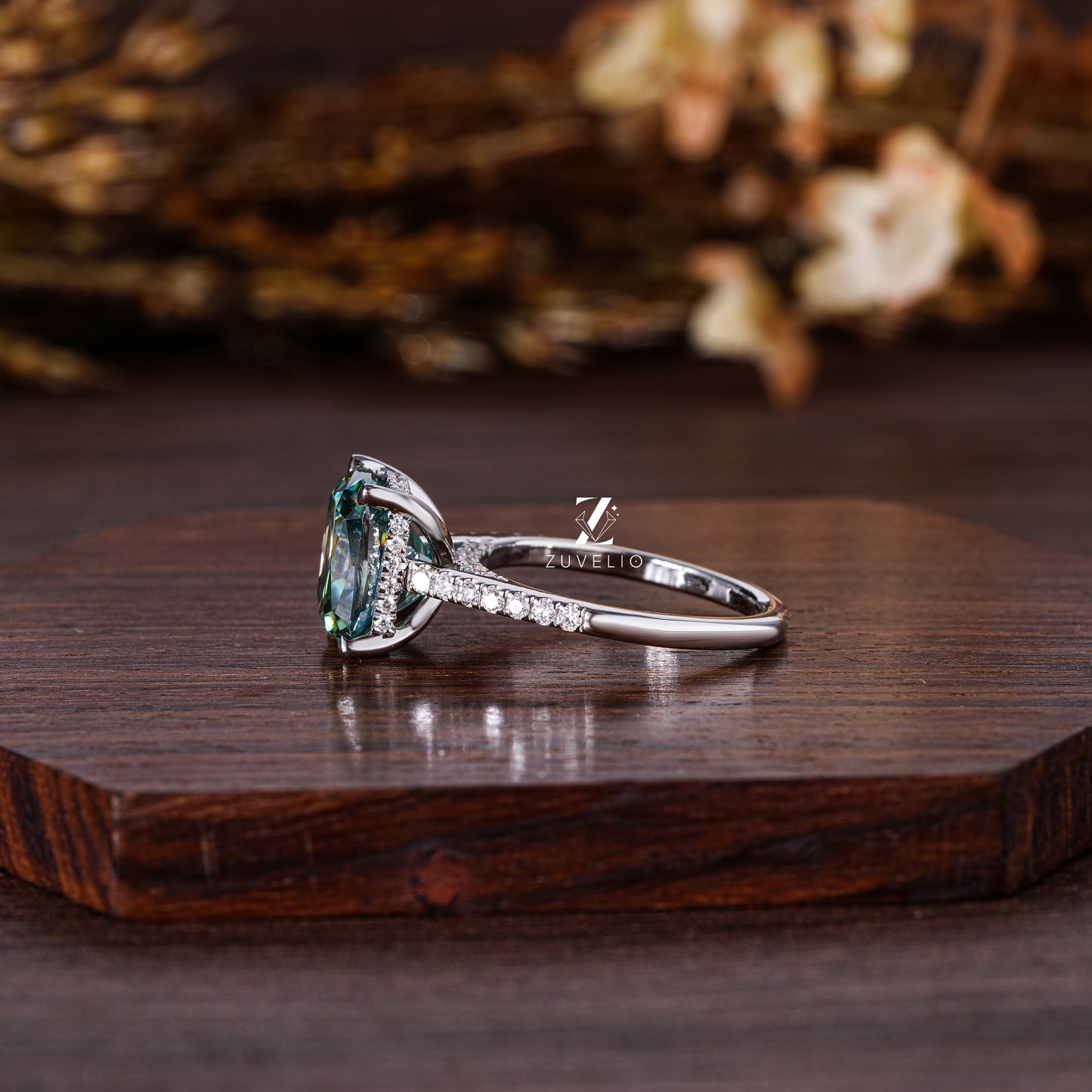 Blue Green Cushion Ring