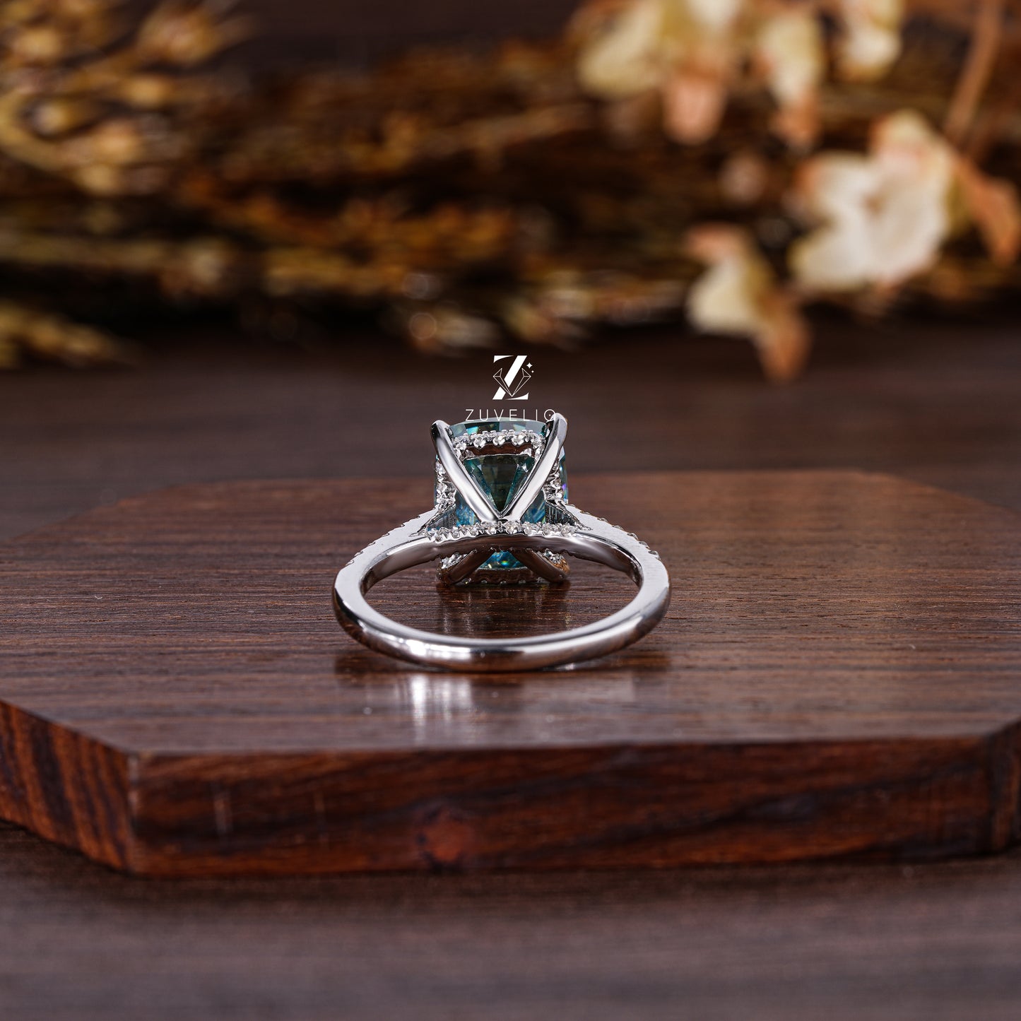 Blue Green Cushion Ring