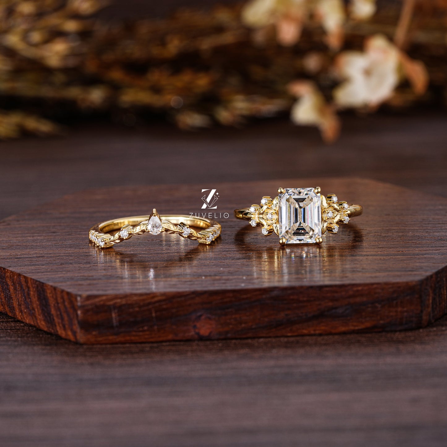Emerald Bridal Moissanite Ring - Zuvelio.com