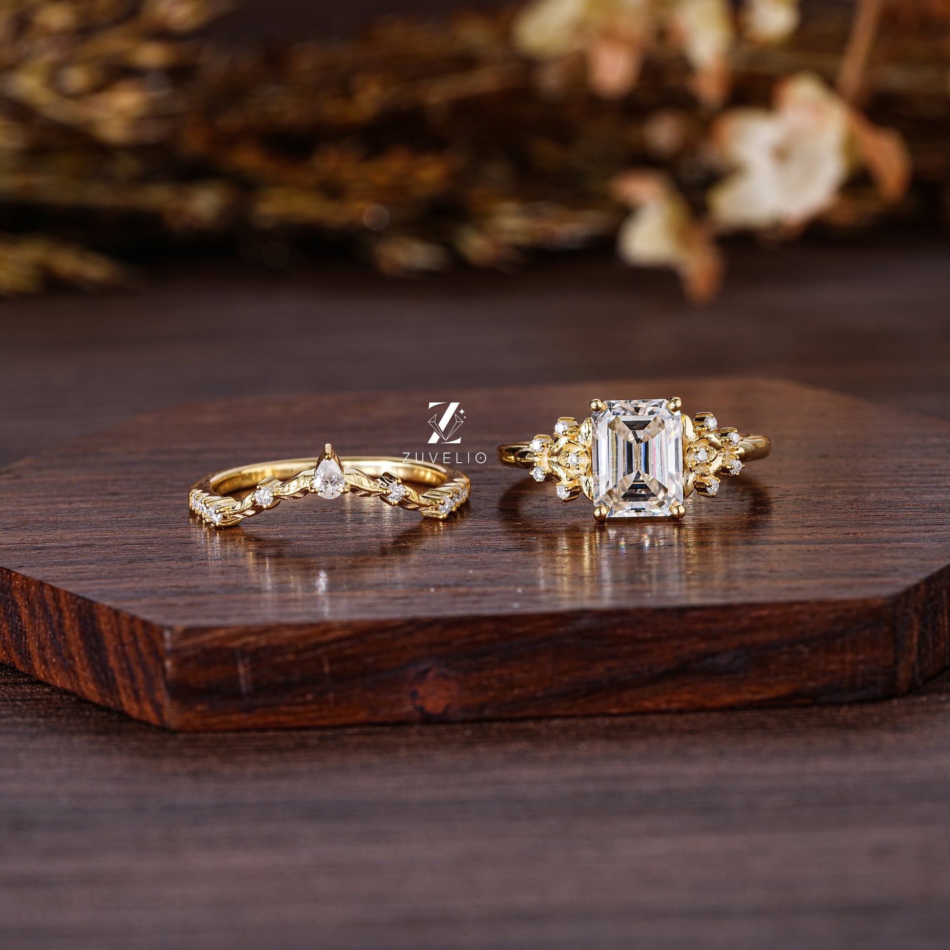 Emerald Bridal Moissanite Ring - Zuvelio.com