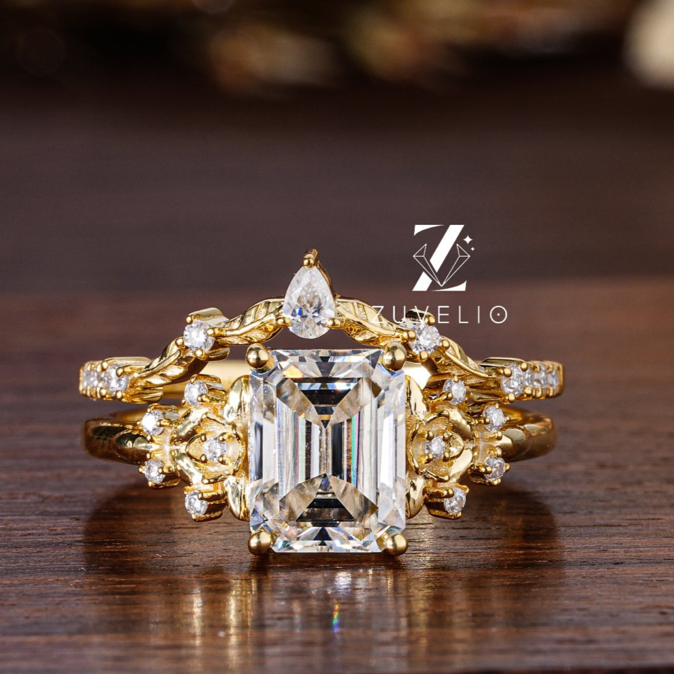 Emerald Bridal Moissanite Ring - Zuvelio.com
