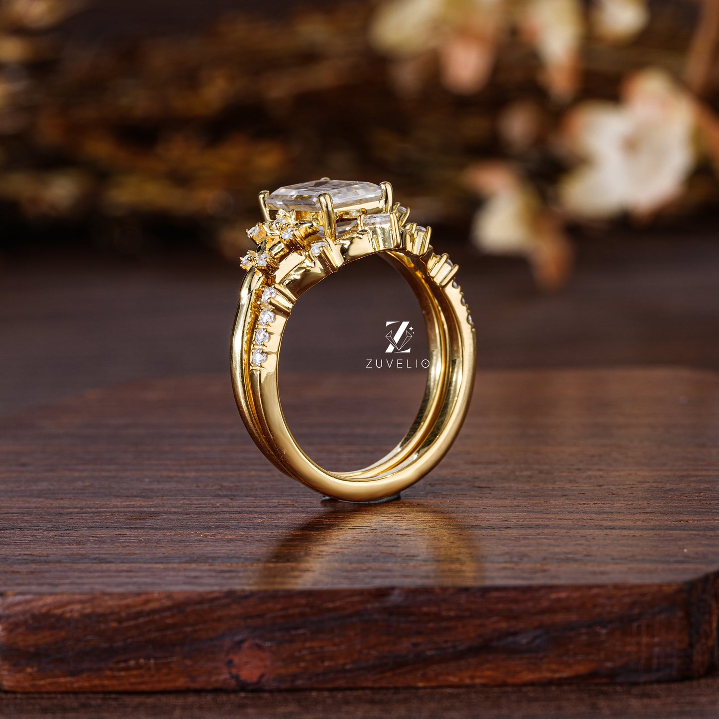 Emerald Bridal Moissanite Ring - Zuvelio.com