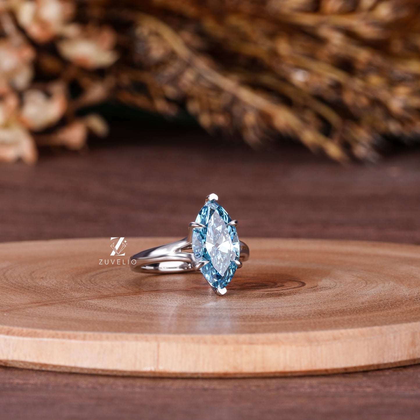 Blue Marquise Diamond Ring