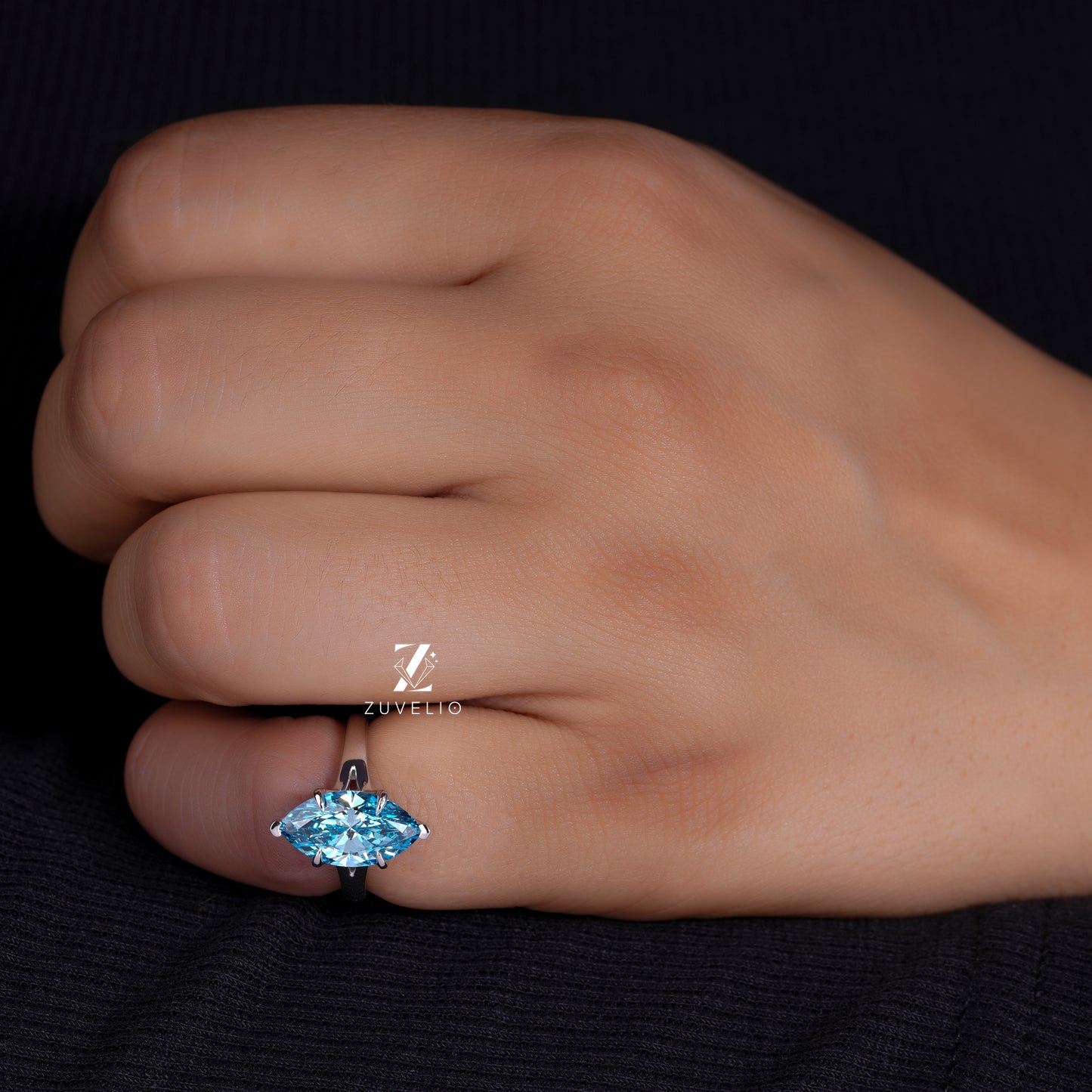 Blue Marquise Diamond Ring