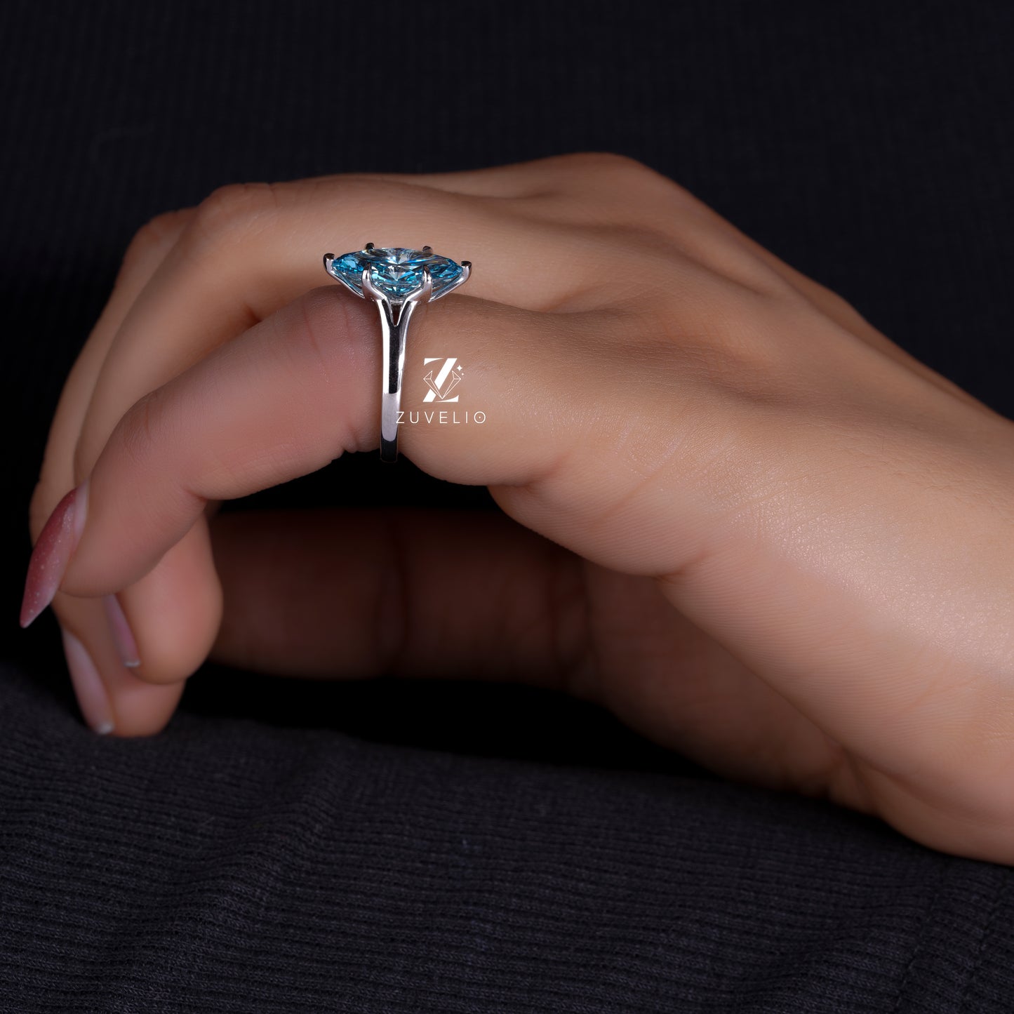 Blue Marquise Diamond Ring