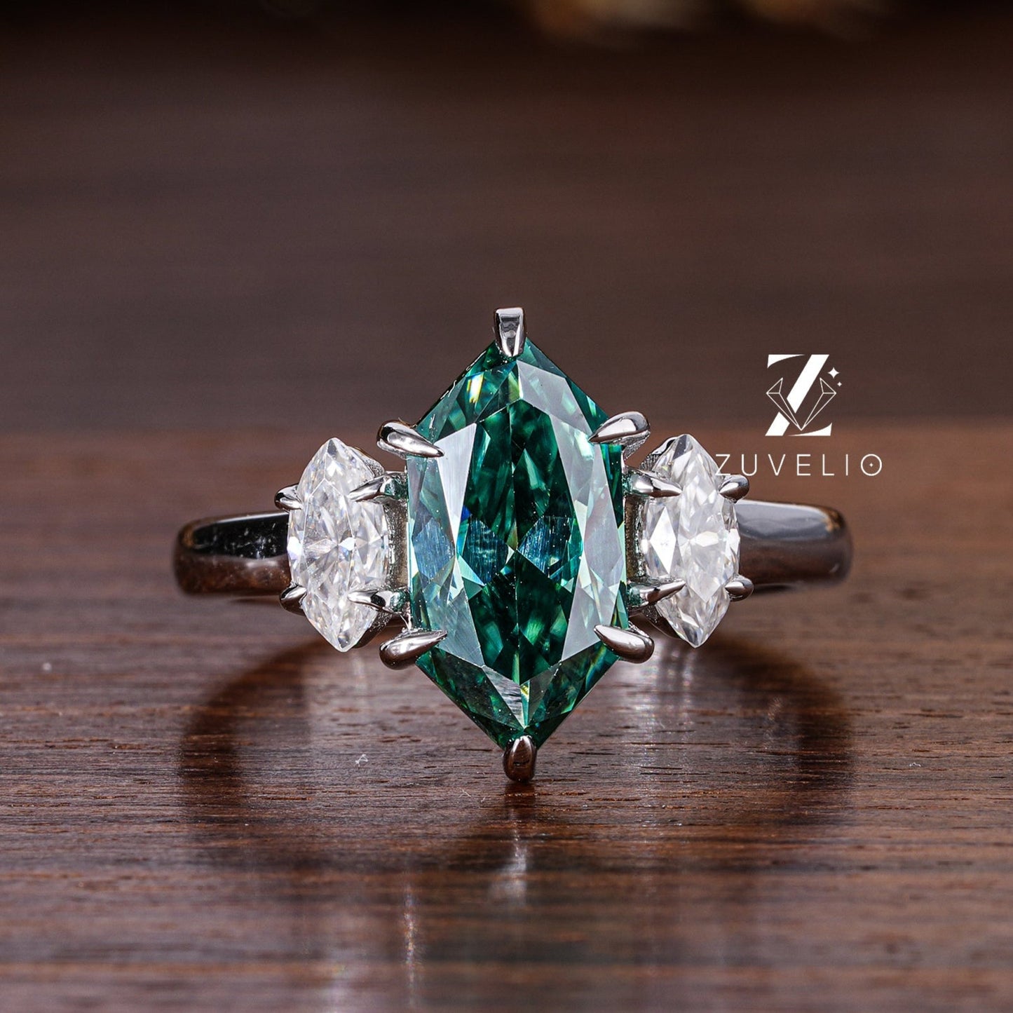Green Hexagon Moissanite Ring - Zuvelio.com