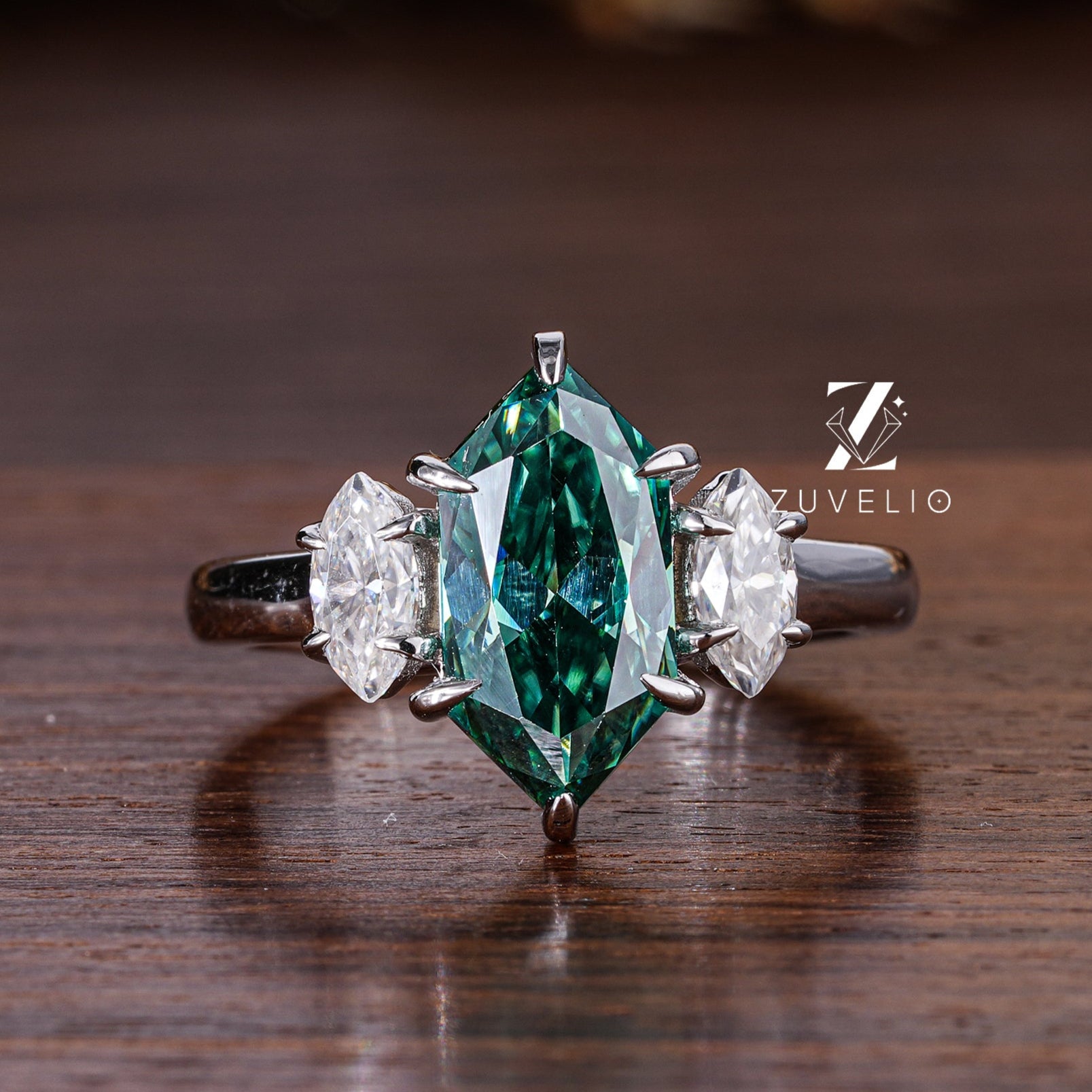 Green Hexagon Moissanite Ring - Zuvelio.com