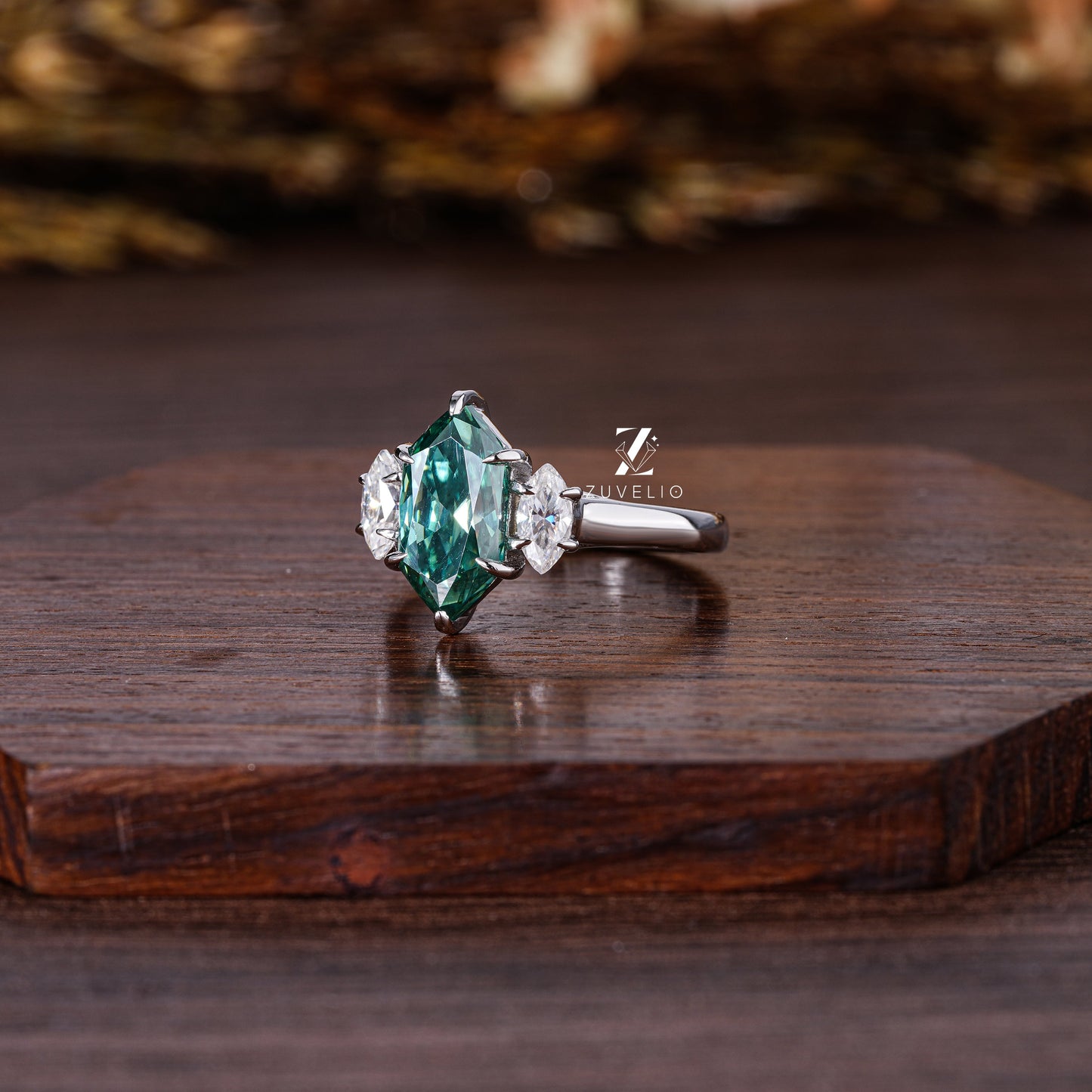 Green Hexagon Moissanite Ring - Zuvelio.com