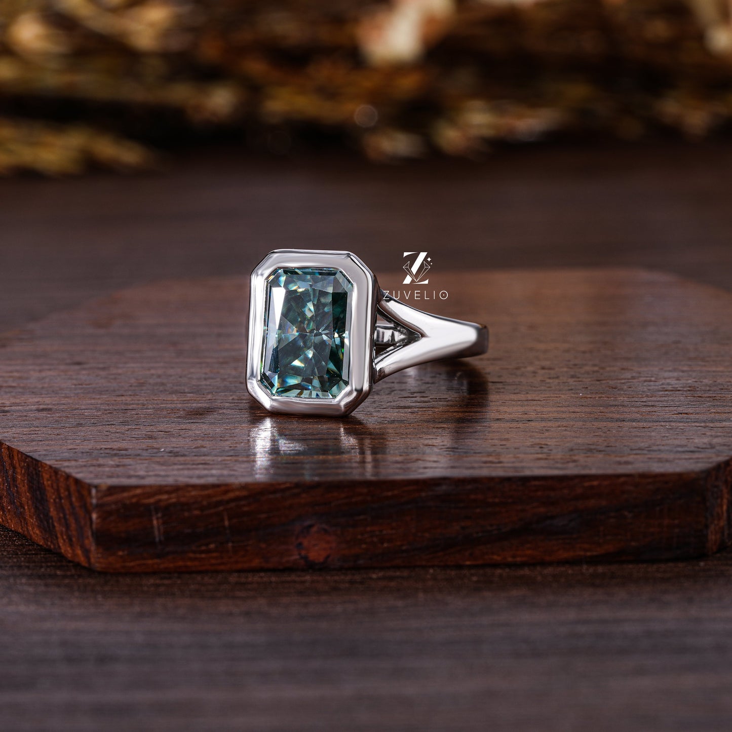 Radiant Blue Green Moissanite Ring - Zuvelio.com