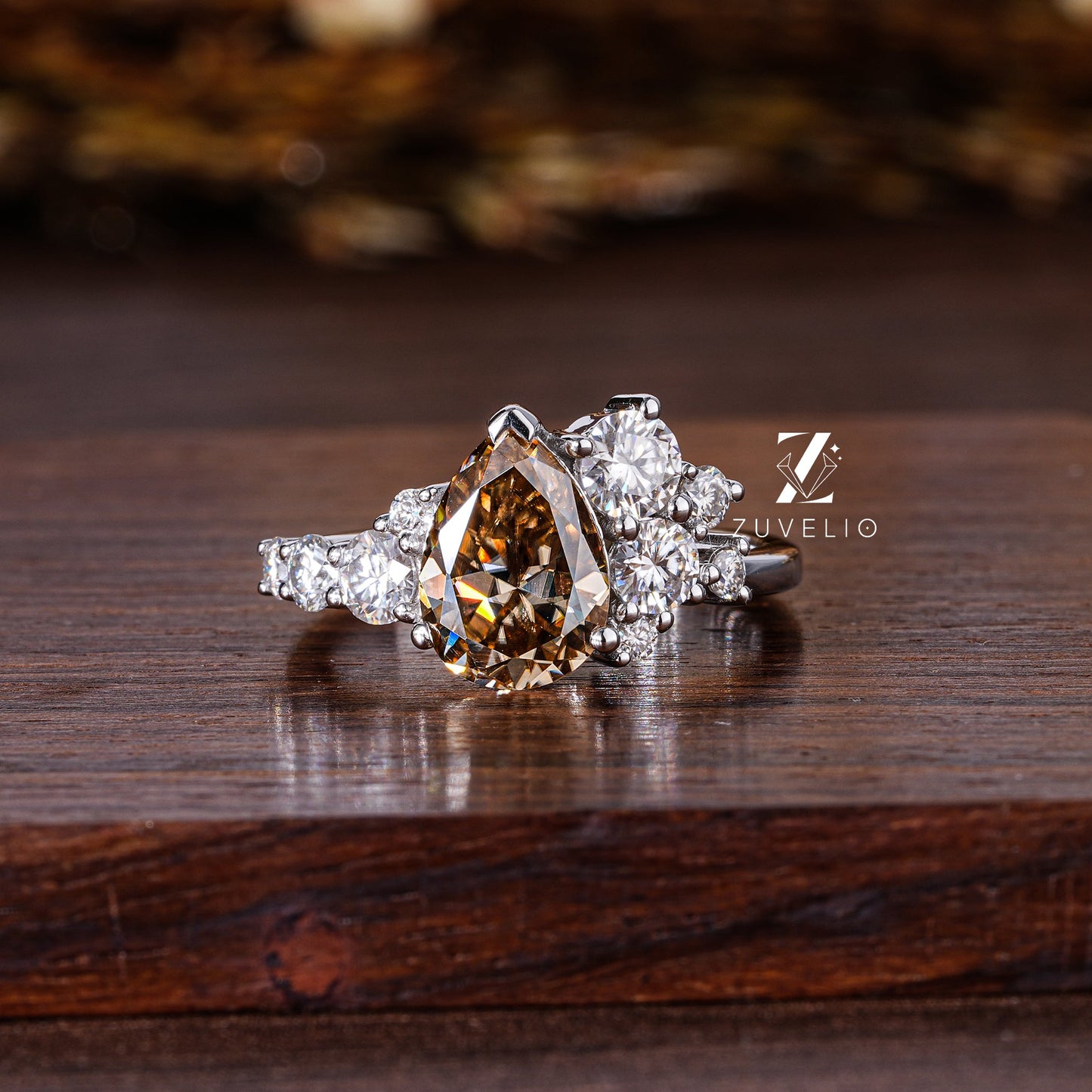 Champagne Pear Halo Ring