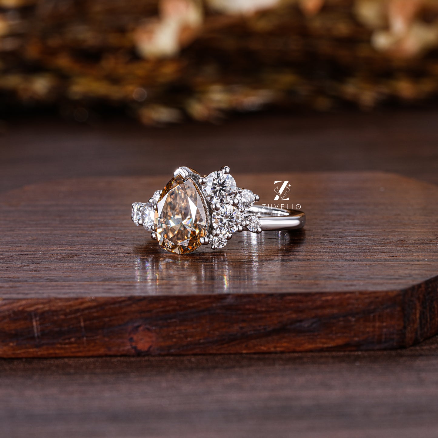 Champagne Pear Halo Ring