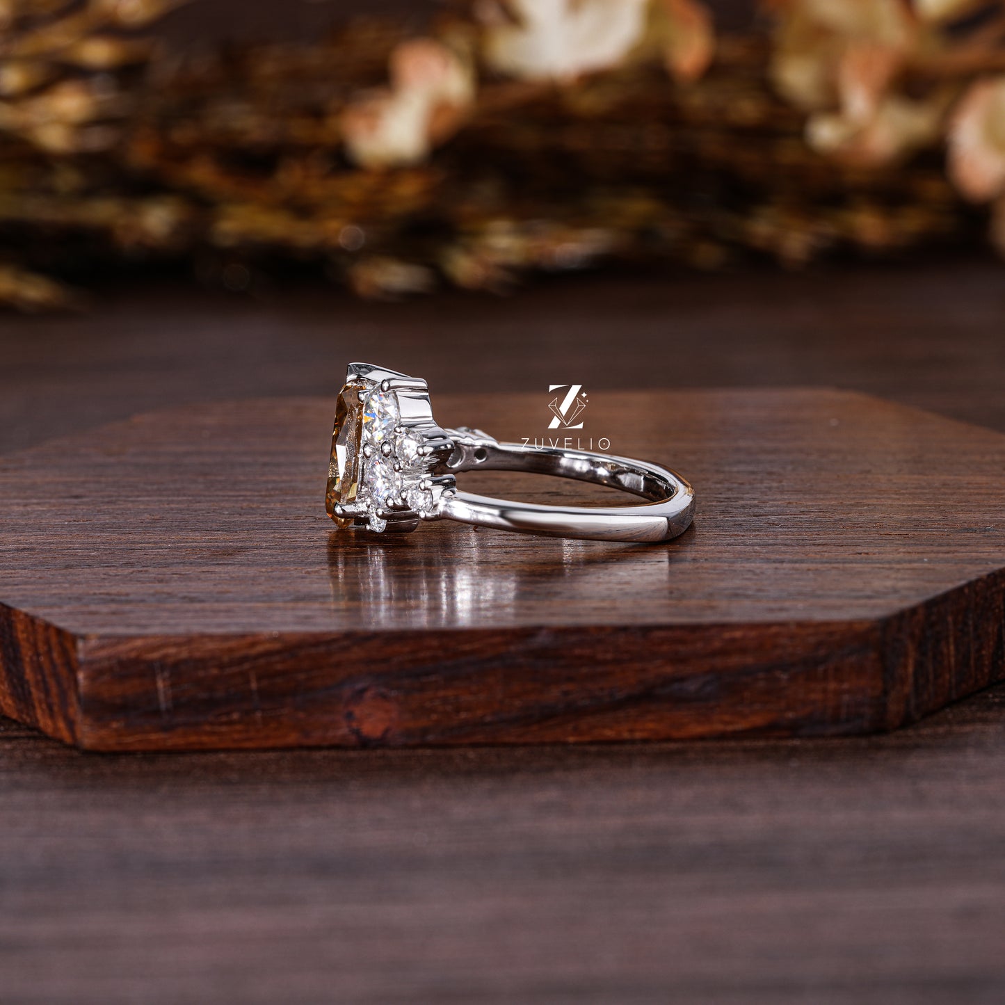 Champagne Pear Halo Ring