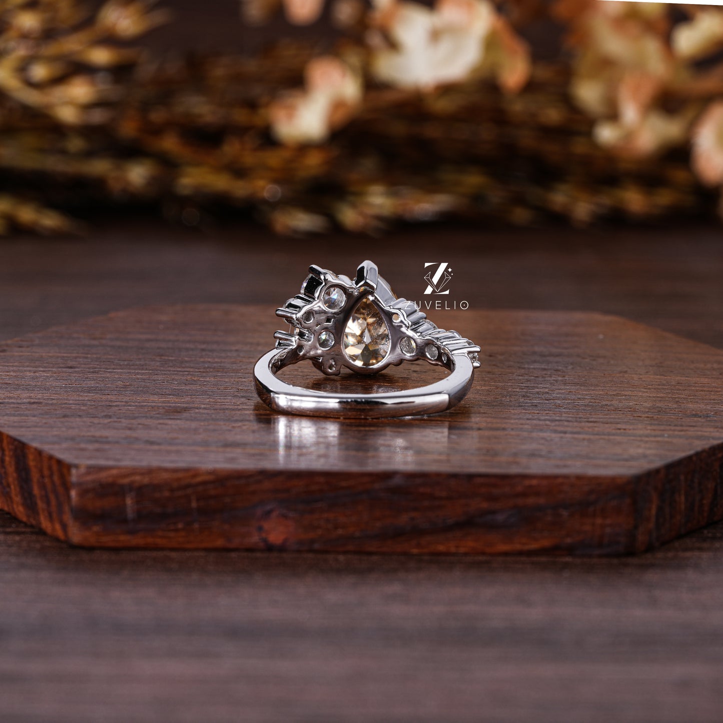 Champagne Pear Halo Ring