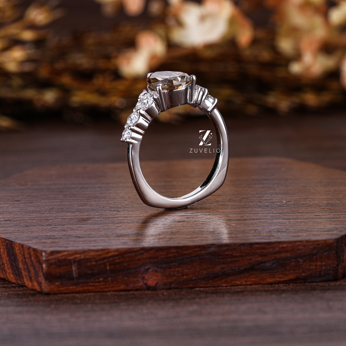 Champagne Pear Halo Ring