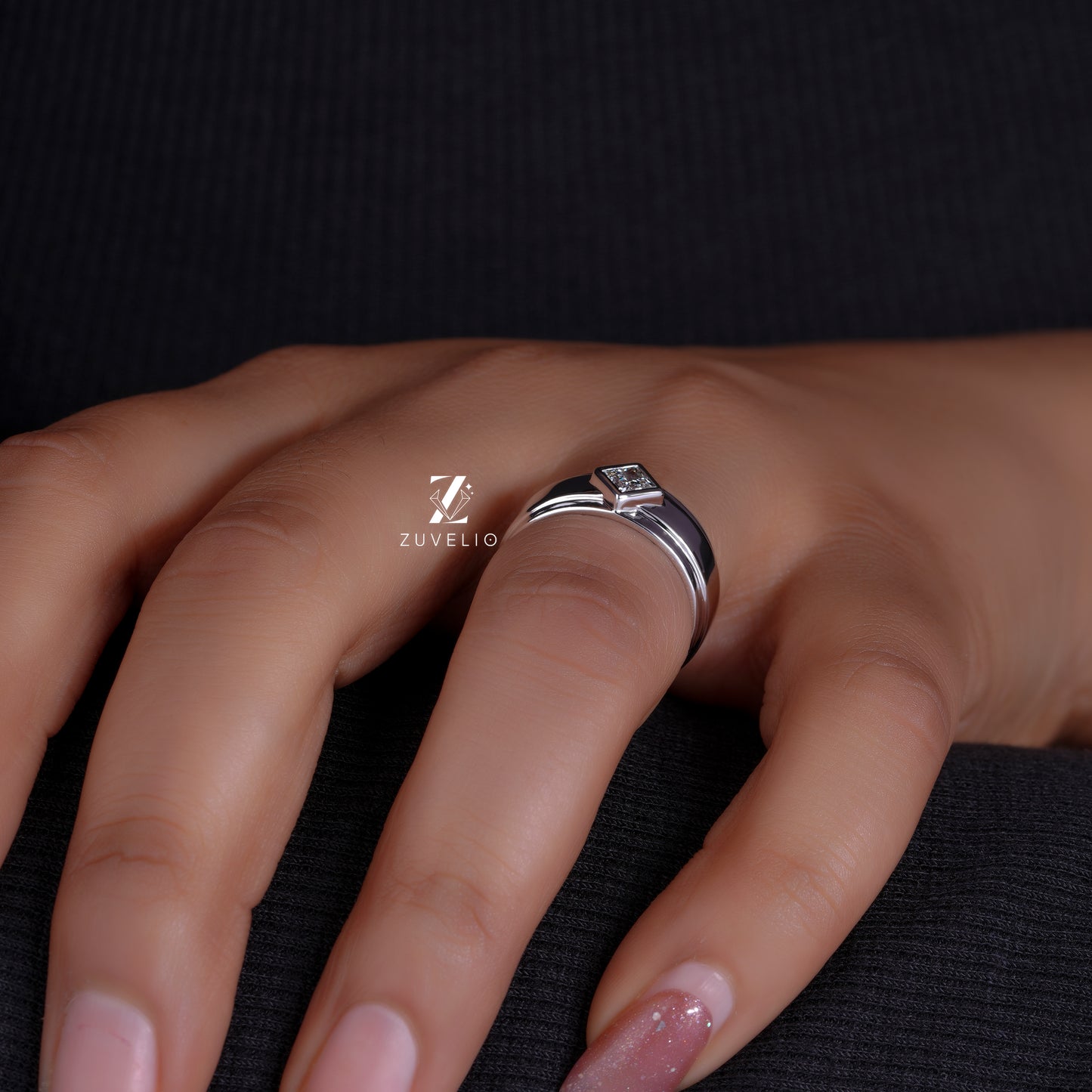 Mens Princess Diamond Band
