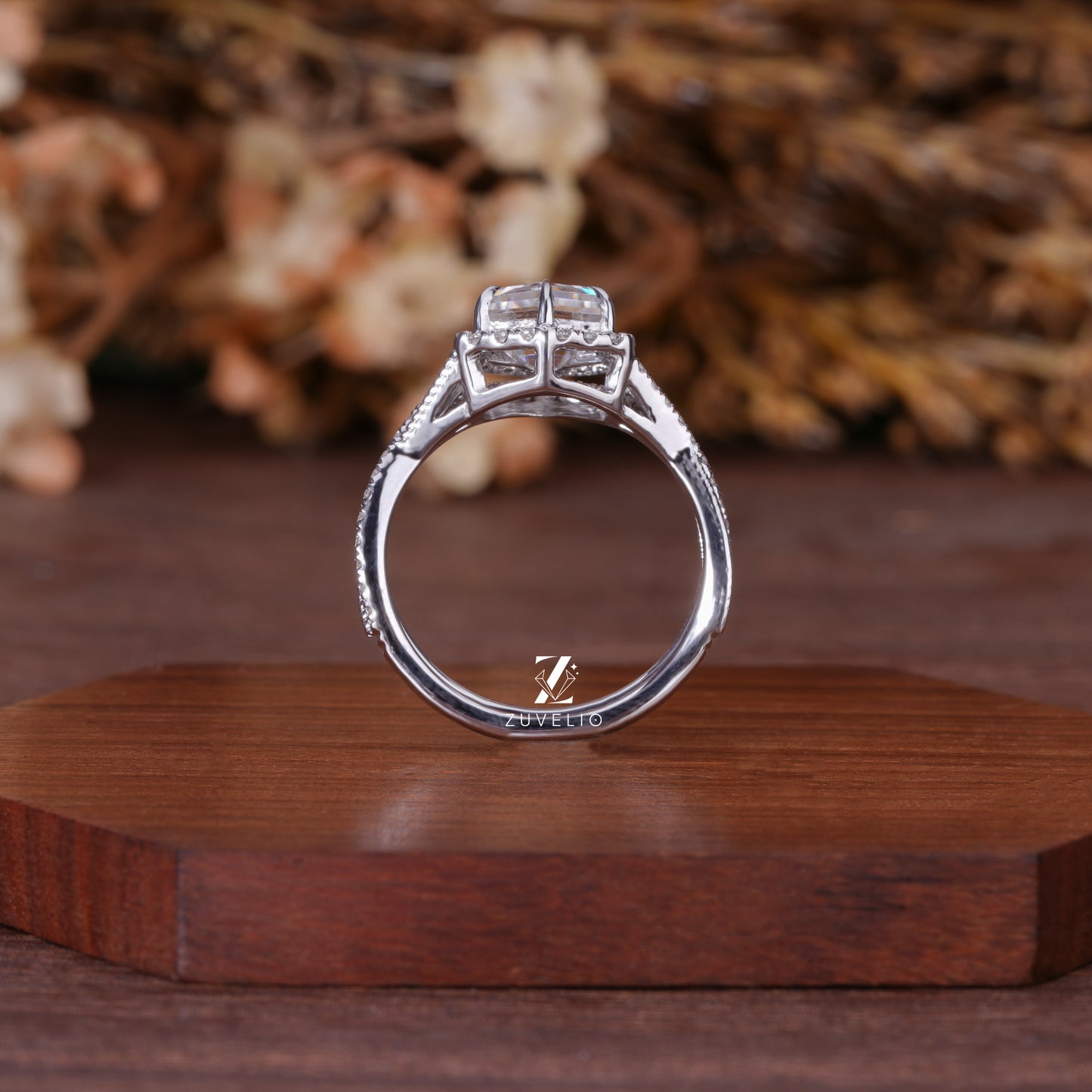 Hexagon Moissanite Halo Ring