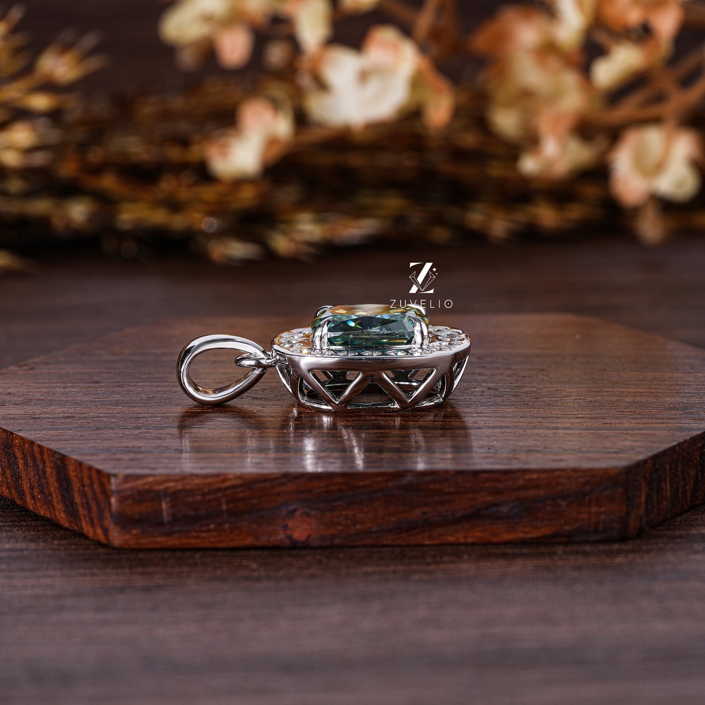 Blue Green Moissanite Pendant - Zuvelio.com