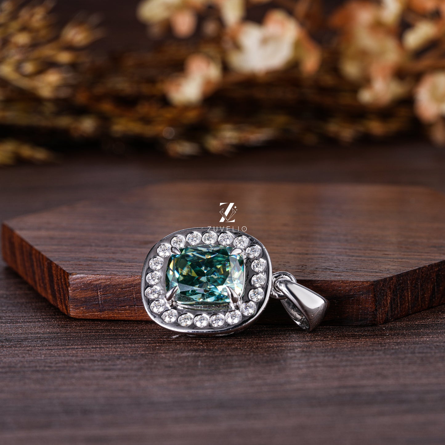 Blue Green Moissanite Pendant - Zuvelio.com