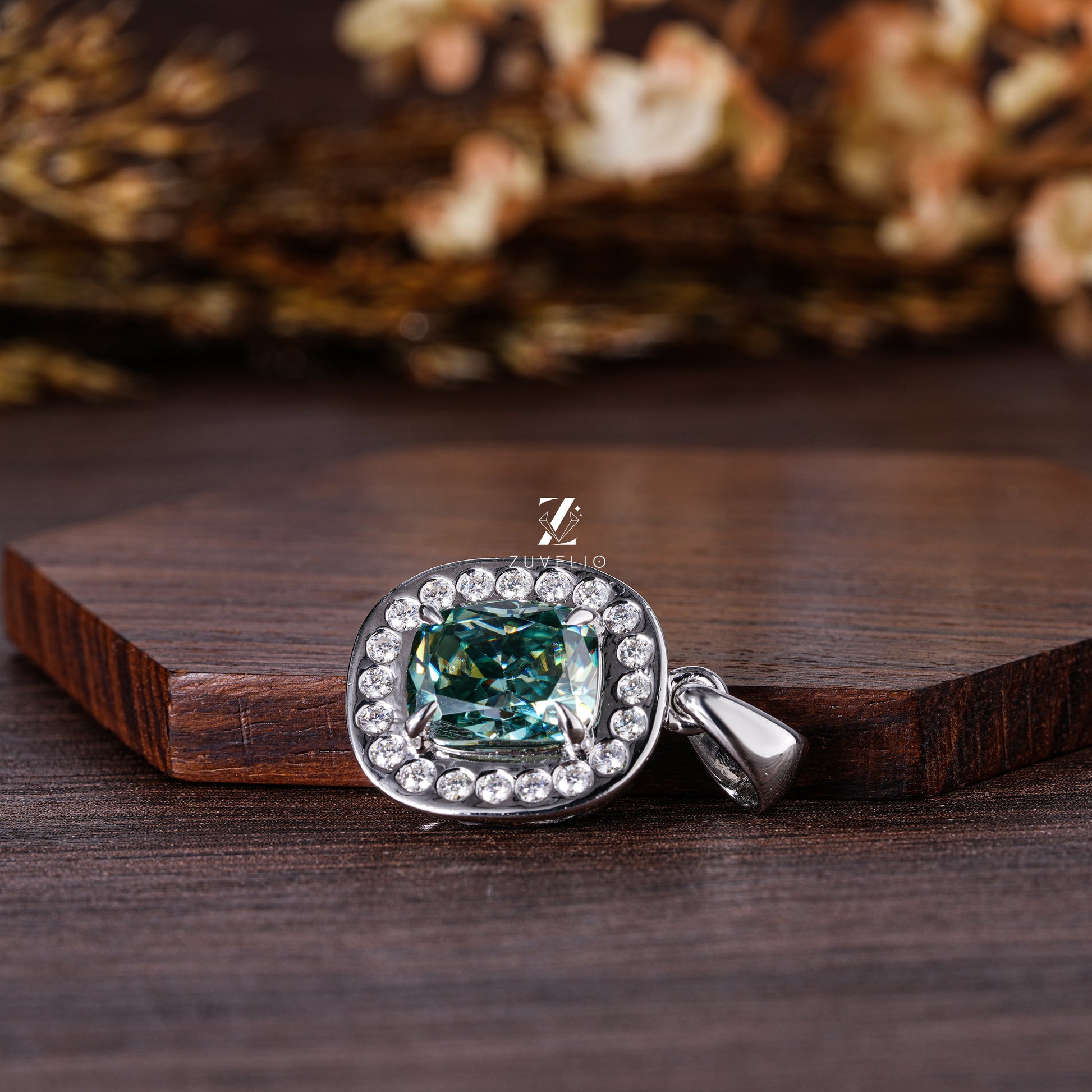 Blue Green Moissanite Pendant - Zuvelio.com